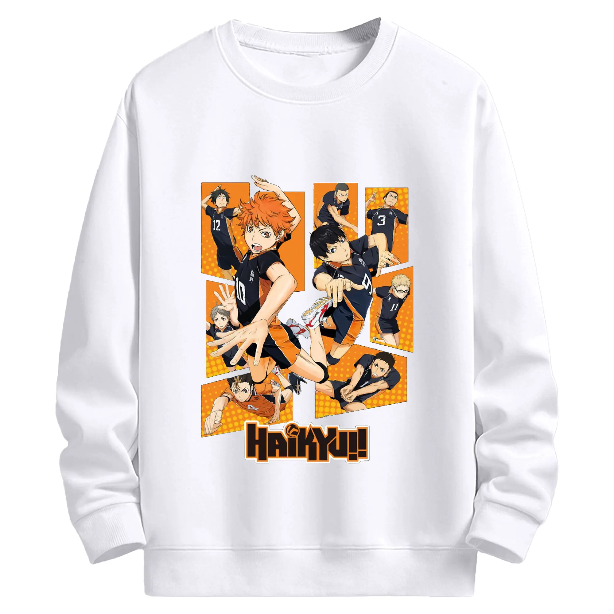 ハイキュー！！烏野高校 全メンバー クイック攻撃 - 高品質 クルーネック スウェット ・ コットン59％ ポリエステル41％ ・ ユニセックス 長袖 トレーナー ・ カジュアル デイリー スポーツ 散歩用