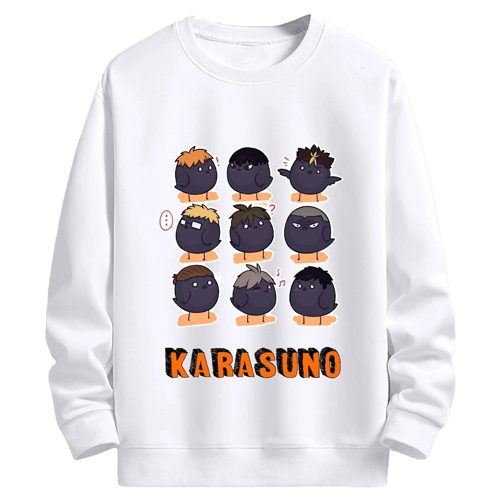 ハイキュー！！デフォルメ 烏野高校 全メンバー - 高品質 クルーネック スウェット ・ コットン59％ ポリエステル41％ ・ ユニセックス 長袖 トレーナー ・ カジュアル デイリー スポーツ 散歩用