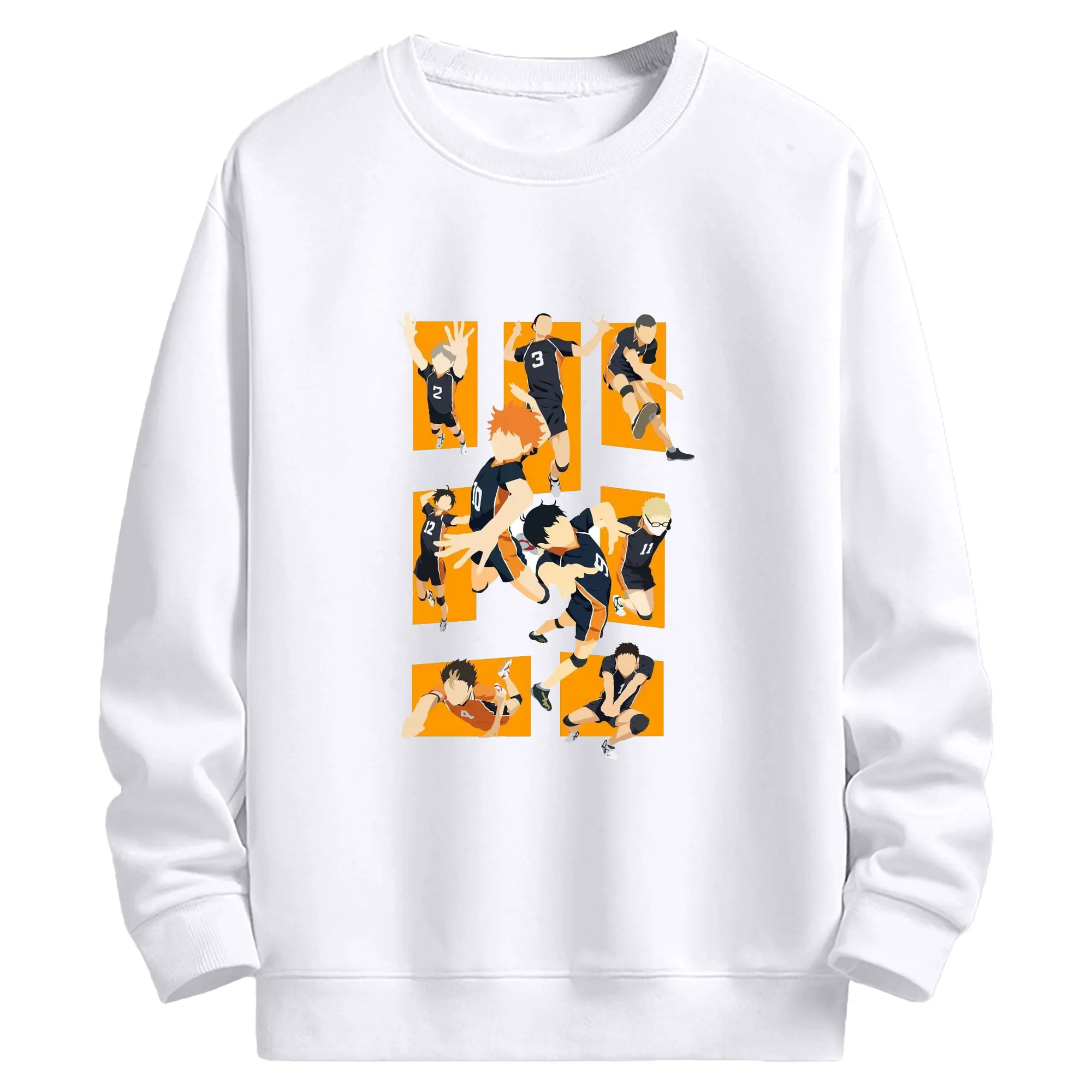 ハイキュー！！烏野高校 全メンバー クイック攻撃 - 高品質 クルーネック スウェット ・ コットン59％ ポリエステル41％ ・ ユニセックス 長袖 トレーナー ・ カジュアル デイリー スポーツ 散歩用