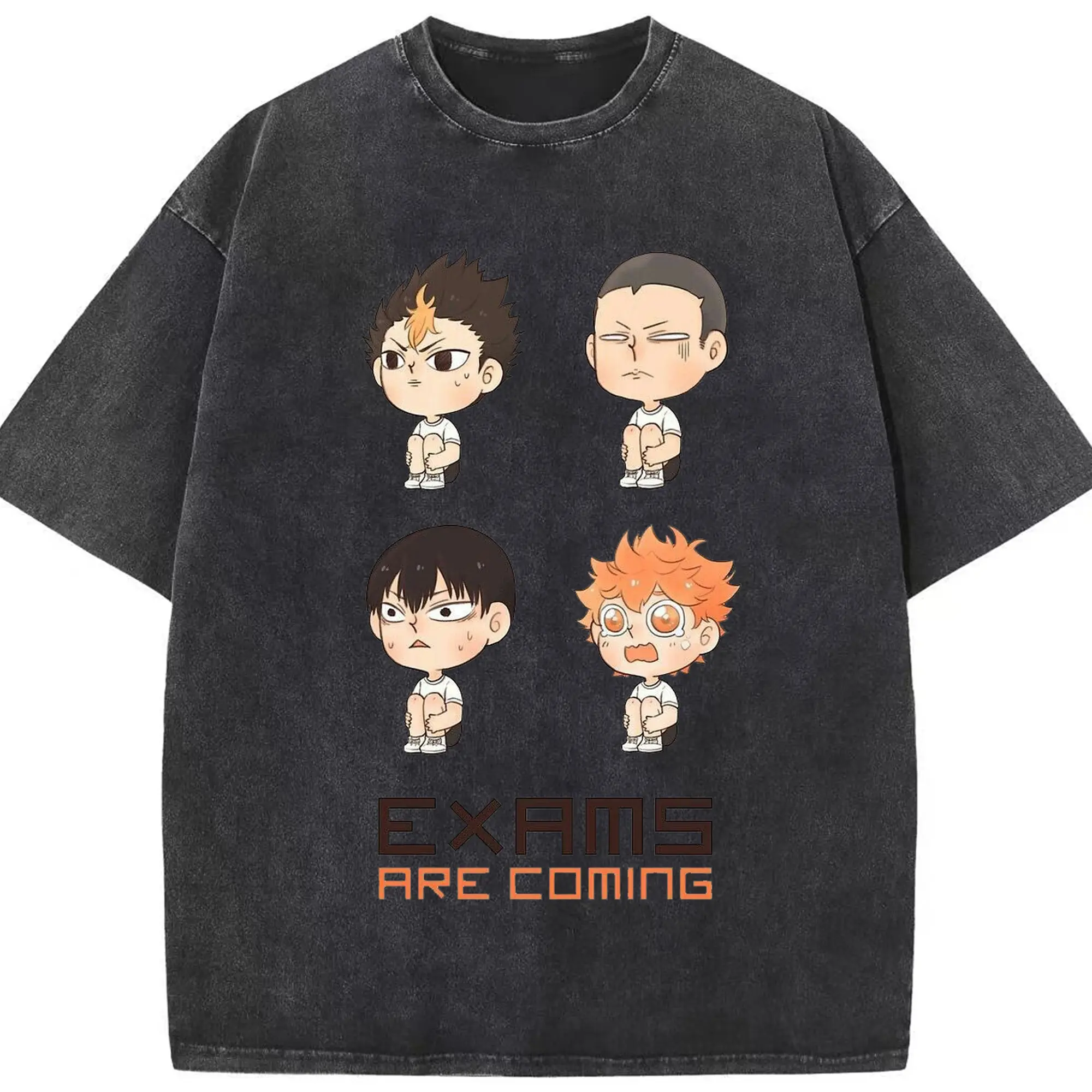 ハイキュー！！ - 綿100％ ヴィンテージ風 半袖Tシャツ ・ フロントプリント ・ 柔らか肌触り ・ 通気性 快適 ・ スポーツ カジュアル 外出用