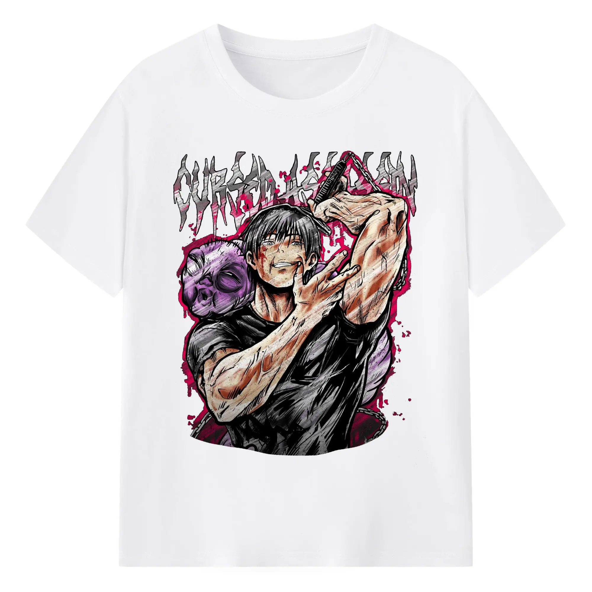 呪術廻戦  伏黒甚爾天与呪縛術師殺し - 綿100％ 半袖Tシャツ ・ フロントプリント ・ 快適 通気性 ・ 日常使い 散歩 スポーツ用