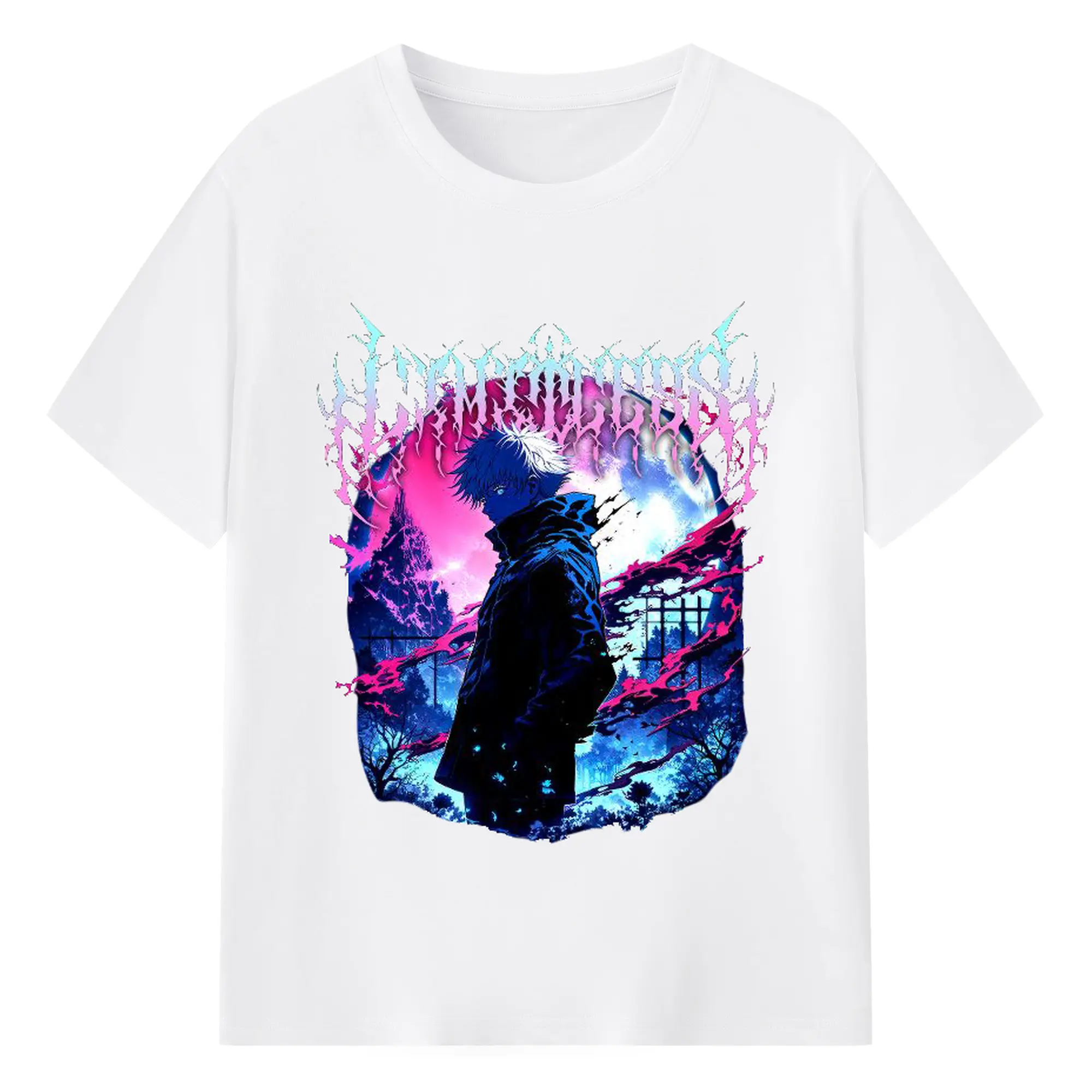 呪術廻戦 五条悟 俺が最強だから - 綿100％ 半袖Tシャツ ・ フロントプリント ・ 快適 通気性 ・ 日常使い 散歩 スポーツ用