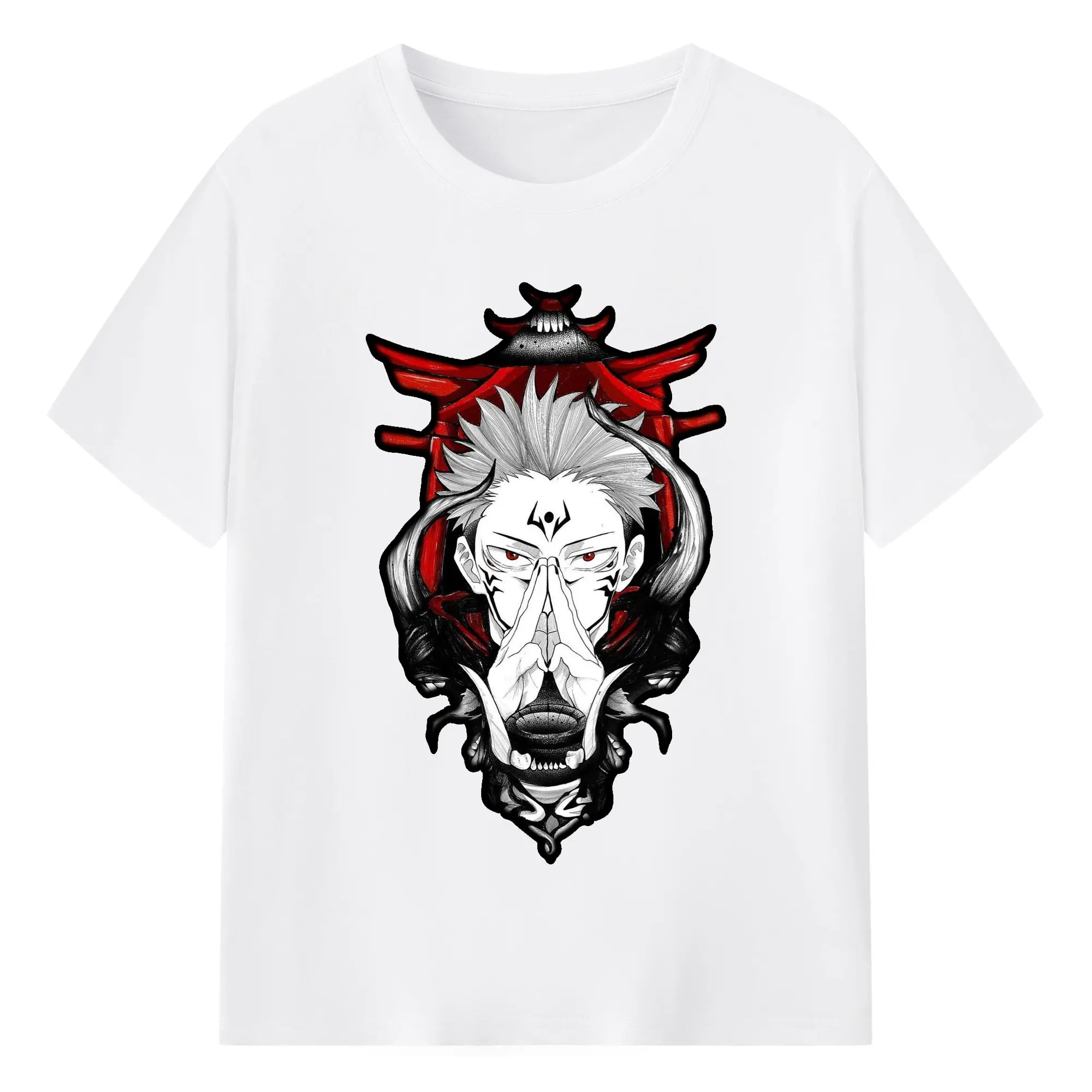 呪術廻戦 両面宿儺 - 綿100％ 半袖Tシャツ ・ フロントプリント ・ 快適 通気性 ・ 日常使い 散歩 スポーツ用