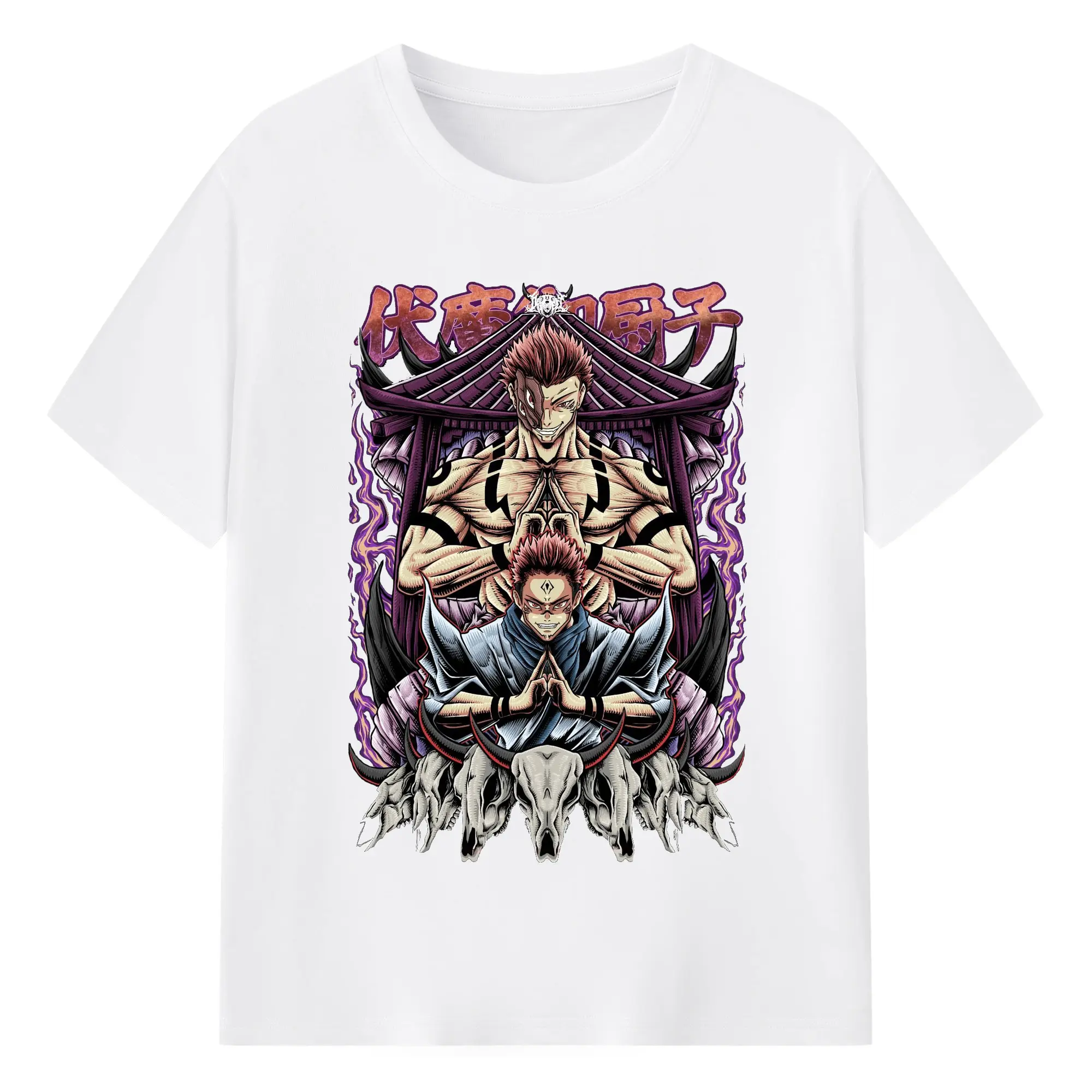 呪術廻戦 宿儺覚醒 領域展開 - 綿100％ 半袖Tシャツ ・ フロントプリント ・ 快適 通気性 ・ 日常使い 散歩 スポーツ用