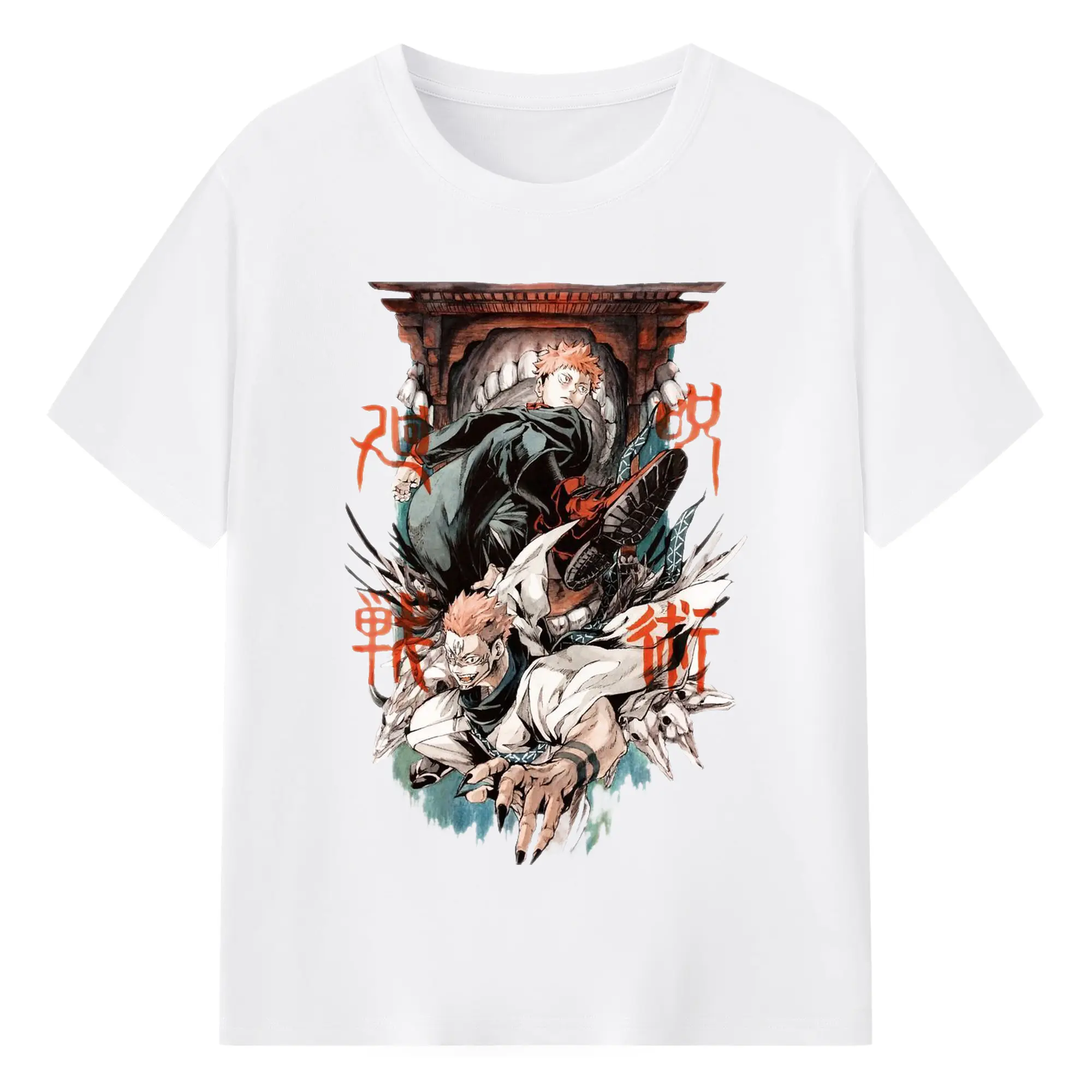 呪術廻戦 宿儺覚醒  両面宿儺 - 綿100％ 半袖Tシャツ ・ フロントプリント ・ 快適 通気性 ・ 日常使い 散歩 スポーツ用