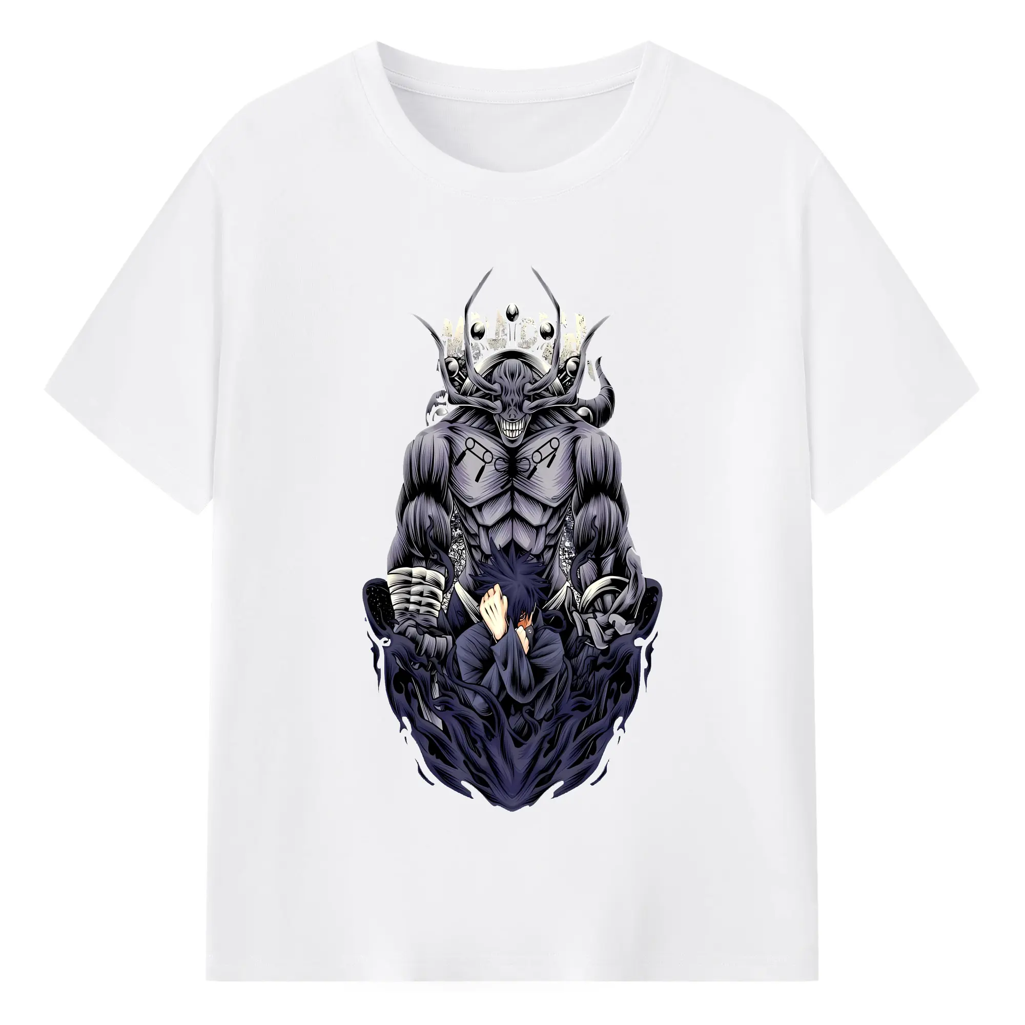 呪術廻戦 伏黒恵 十種影法術 魔虚羅 - 綿100％ 半袖Tシャツ ・ フロントプリント ・ 快適 通気性 ・ 日常使い 散歩 スポーツ用