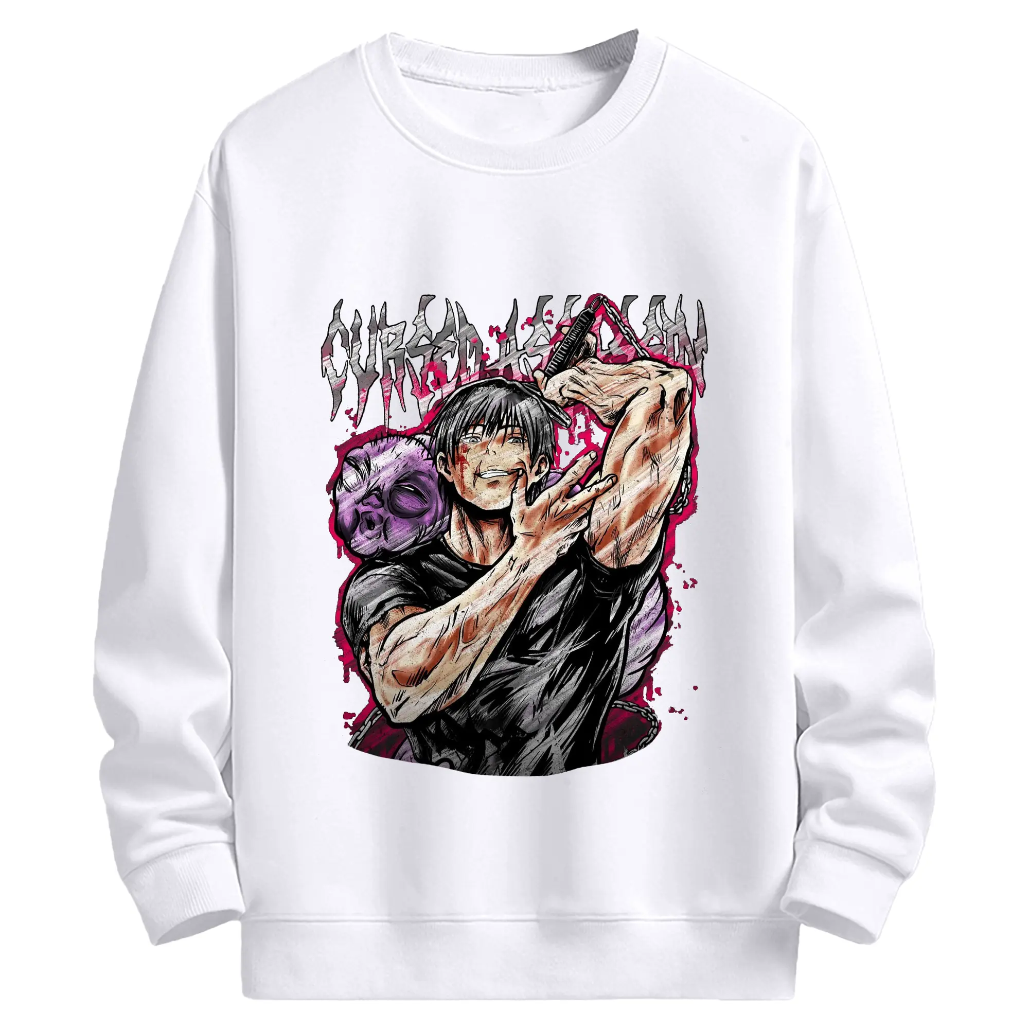 呪術廻戦  伏黒甚爾天与呪縛術師殺し - 高品質 クルーネック スウェット ・ コットン59％ ポリエステル41％ ・ ユニセックス 長袖 トレーナー ・ カジュアル デイリー スポーツ 散歩用