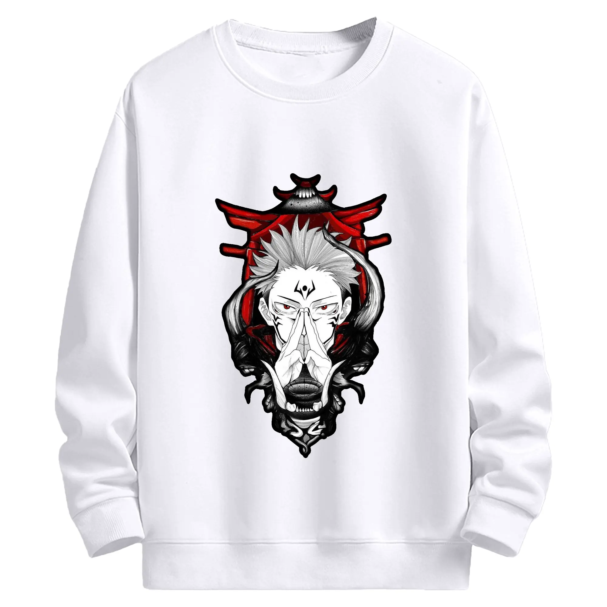 呪術廻戦 両面宿儺 - 高品質 クルーネック スウェット ・ コットン59％ ポリエステル41％ ・ ユニセックス 長袖 トレーナー ・ カジュアル デイリー スポーツ 散歩用