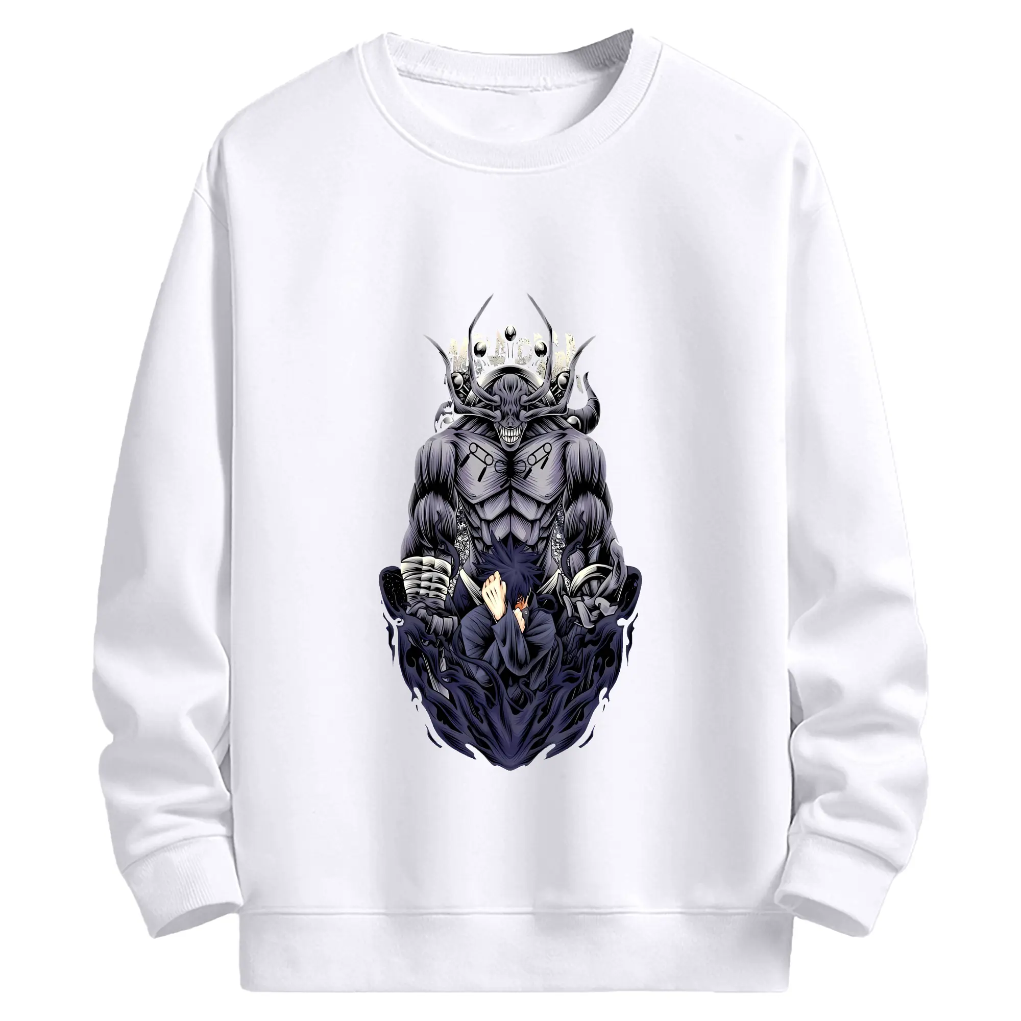 呪術廻戦 伏黒恵 十種影法術 魔虚羅 - 高品質 クルーネック スウェット ・ コットン59％ ポリエステル41％ ・ ユニセックス 長袖 トレーナー ・ カジュアル デイリー スポーツ 散歩用