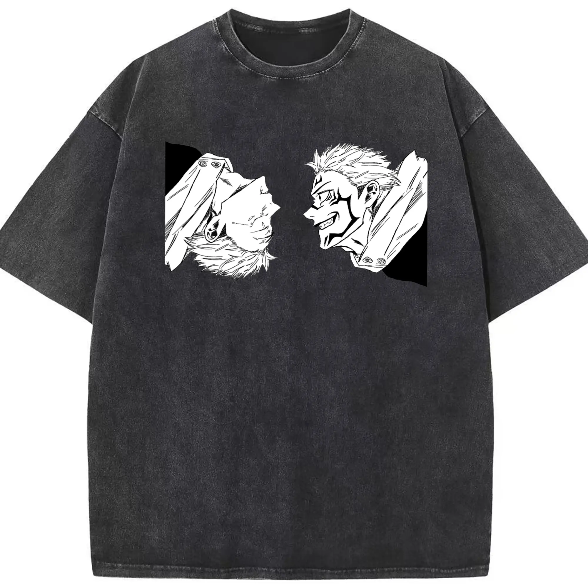 呪術廻戦  虎杖悠仁宿儺 - 綿100％ ヴィンテージ風 半袖Tシャツ ・ フロントプリント ・ 柔らか肌触り ・ 通気性 快適 ・ スポーツ カジュアル 外出用