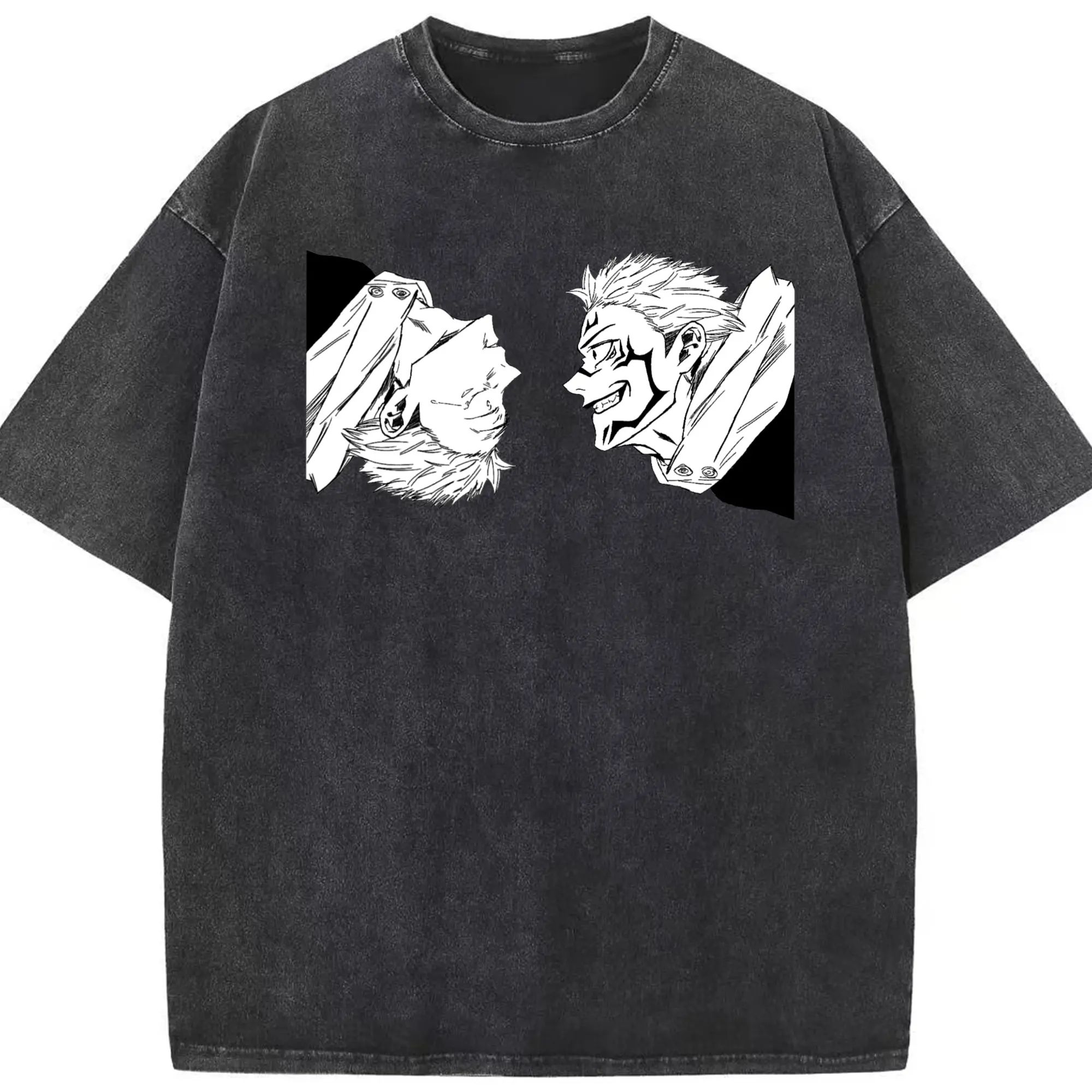 呪術廻戦  虎杖悠仁宿儺 - 綿100％ ヴィンテージ風 半袖Tシャツ ・ フロントプリント ・ 柔らか肌触り ・ 通気性 快適 ・ スポーツ カジュアル 外出用