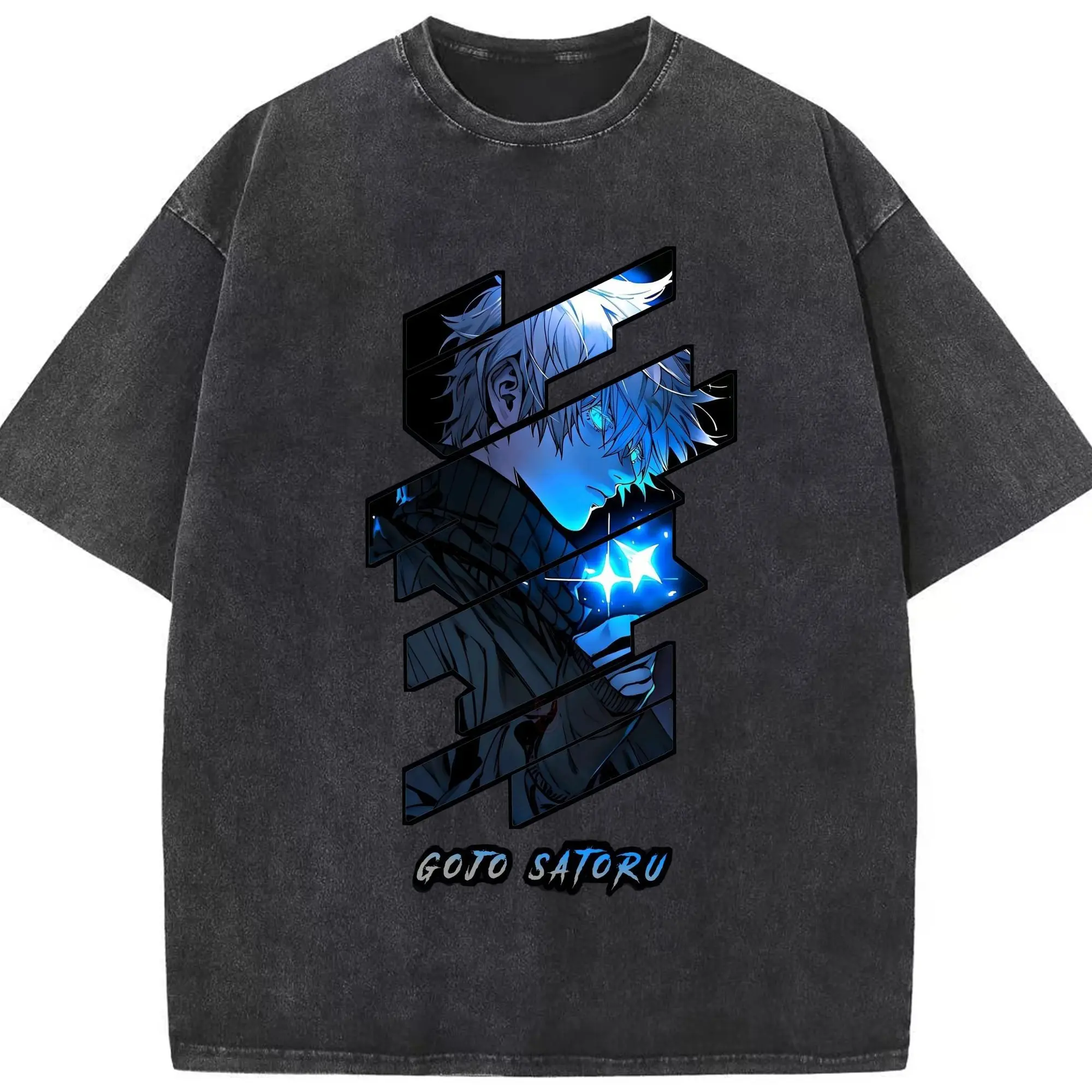 呪術廻戦 五条悟 戦闘シーン - 綿100％ ヴィンテージ風 半袖Tシャツ ・ フロントプリント ・ 柔らか肌触り ・ 通気性 快適 ・ スポーツ カジュアル 外出用