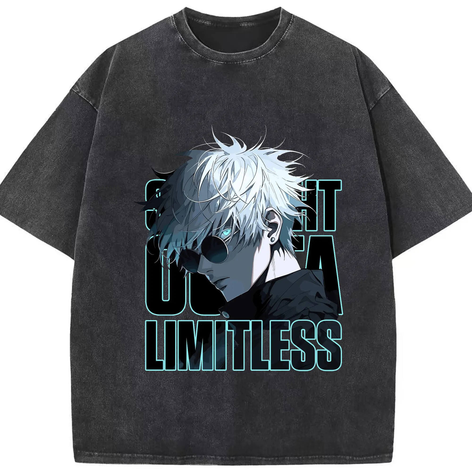 呪術廻戦 五条悟かっこいい　 - 綿100％ ヴィンテージ風 半袖Tシャツ ・ フロントプリント ・ 柔らか肌触り ・ 通気性 快適 ・ スポーツ カジュアル 外出用