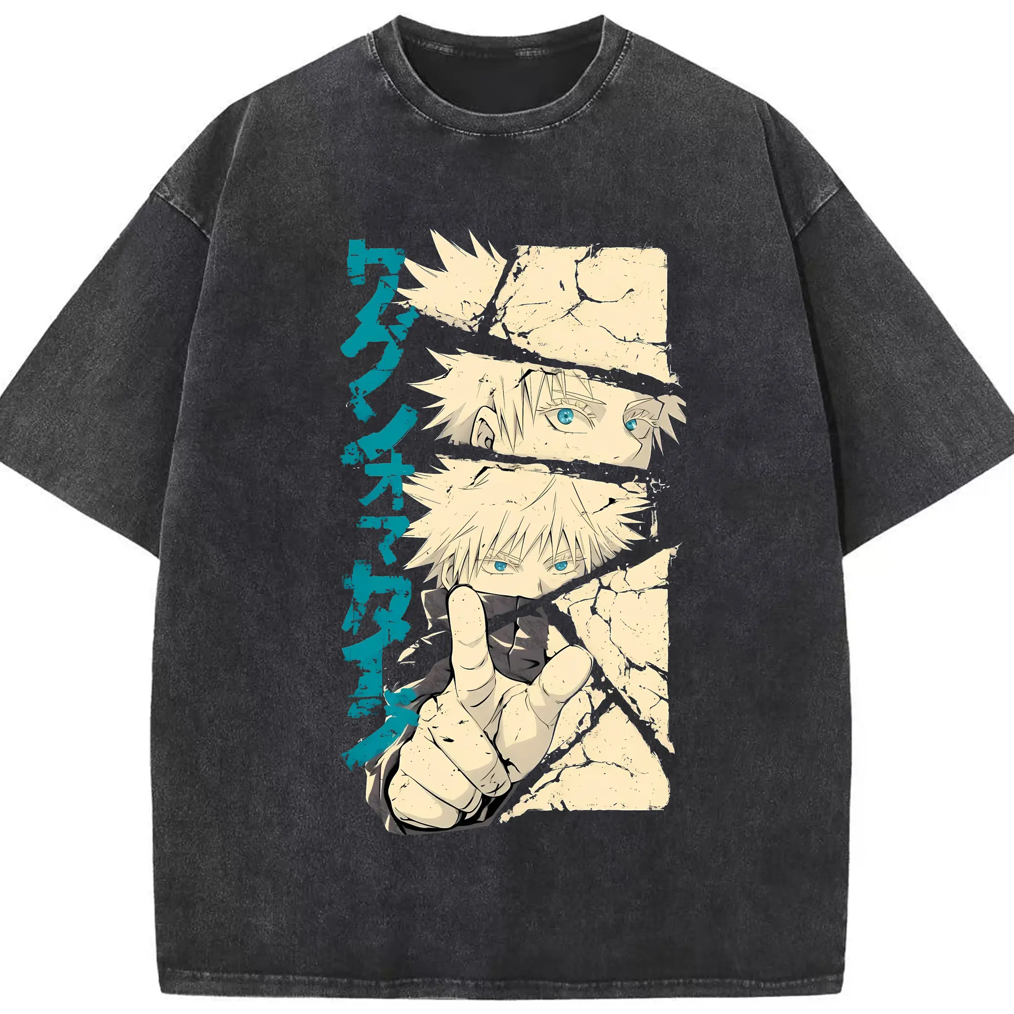 呪術廻戦 無量空処 かっこいい　 - 綿100％ ヴィンテージ風 半袖Tシャツ ・ フロントプリント ・ 柔らか肌触り ・ 通気性 快適 ・ スポーツ カジュアル 外出用