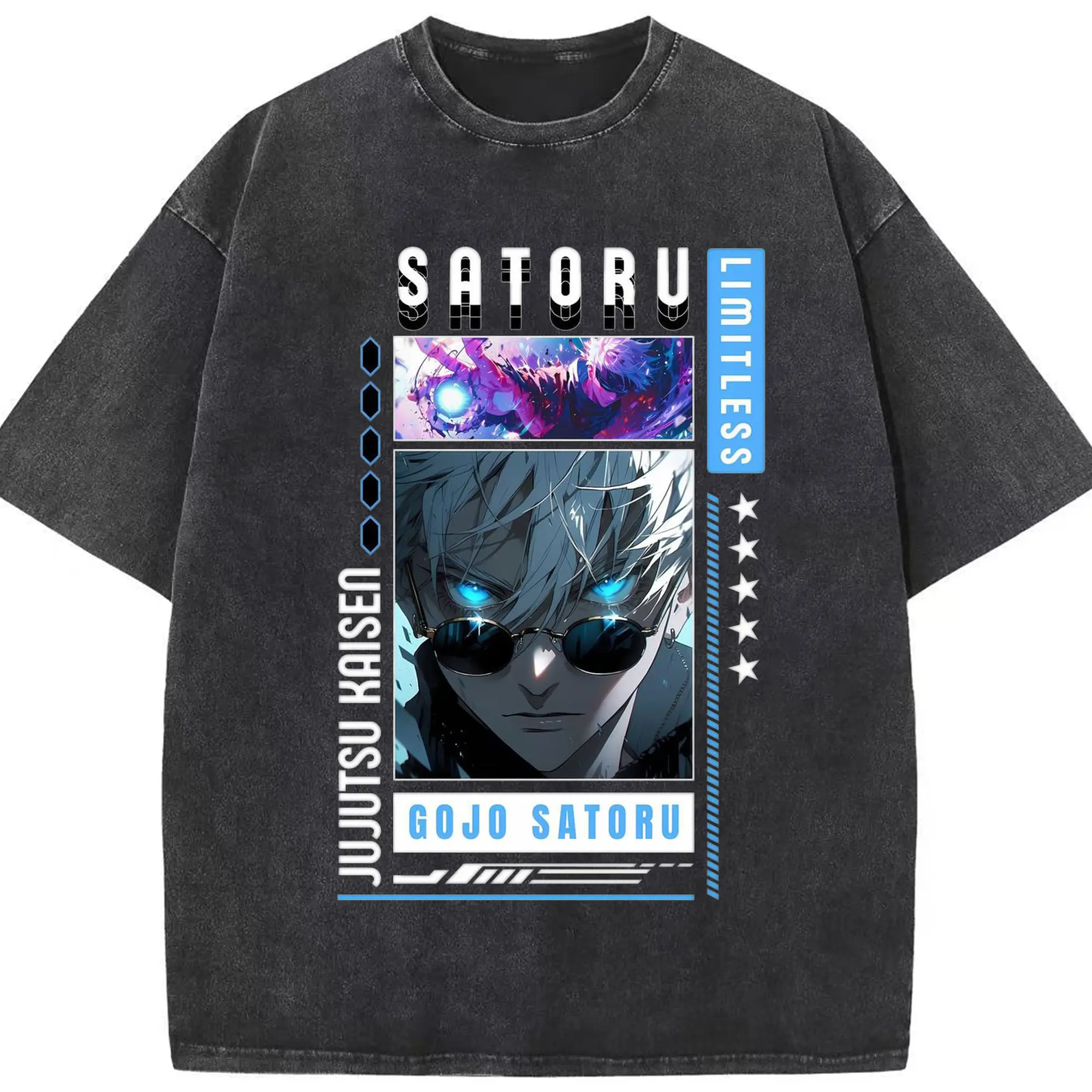 呪術廻戦 五条悟 かっこいい - 綿100％ ヴィンテージ風 半袖Tシャツ ・ フロントプリント ・ 柔らか肌触り ・ 通気性 快適 ・ スポーツ カジュアル 外出用