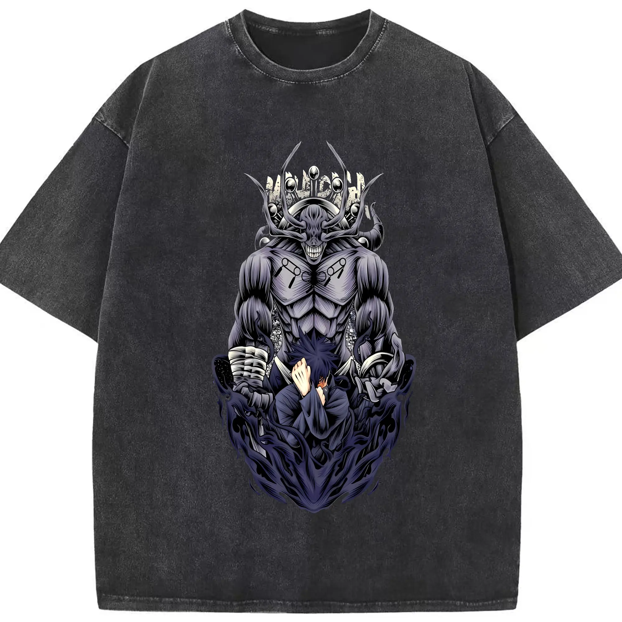 呪術廻戦 伏黒恵 十種影法術 魔虚羅 - 綿100％ ヴィンテージ風 半袖Tシャツ ・ フロントプリント ・ 柔らか肌触り ・ 通気性 快適 ・ スポーツ カジュアル 外出用