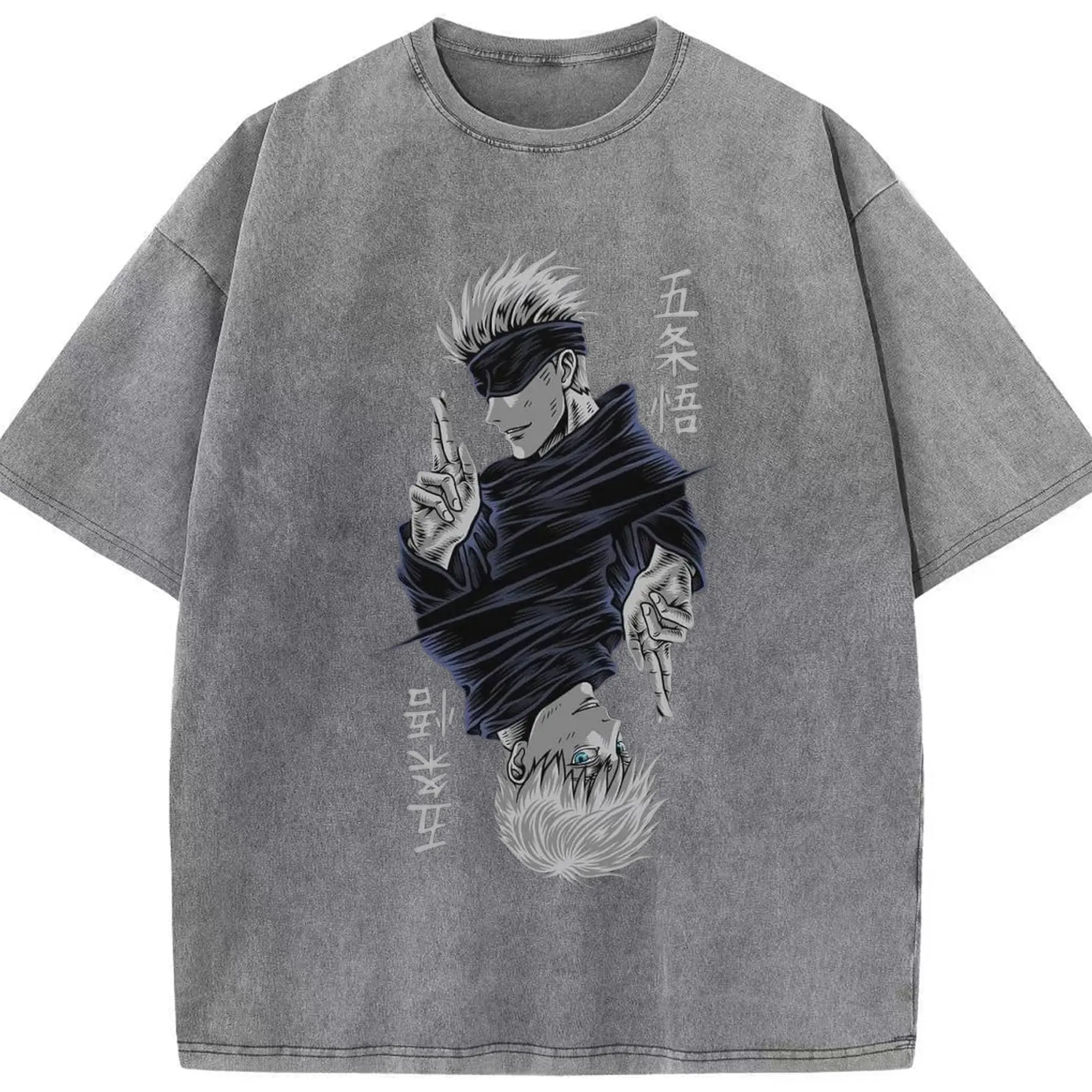 呪術廻戦 五条悟最強 - 綿100％ ヴィンテージ風 半袖Tシャツ ・ フロントプリント ・ 柔らか肌触り ・ 通気性 快適 ・ スポーツ カジュアル 外出用