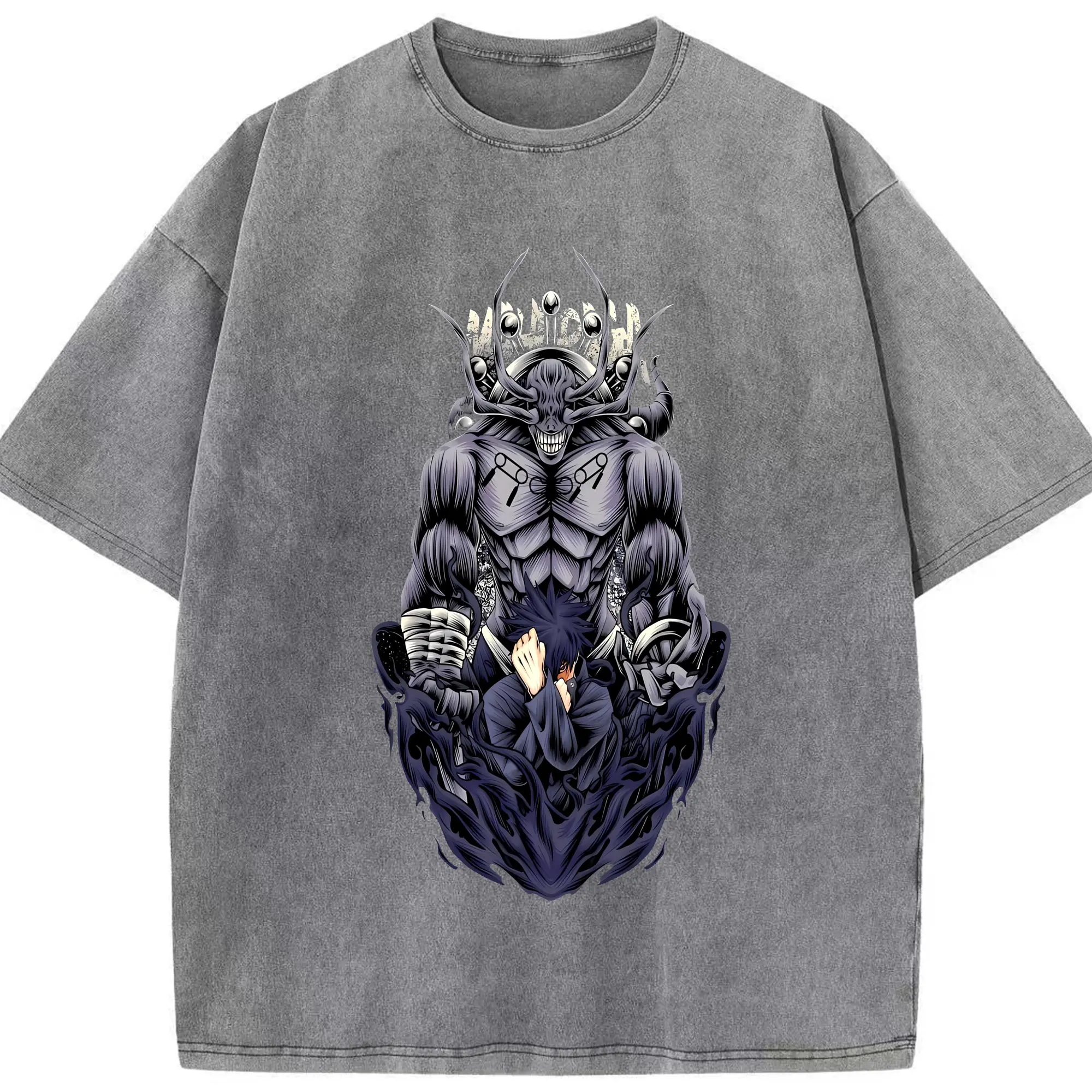 呪術廻戦 伏黒恵 十種影法術 魔虚羅 - 綿100％ ヴィンテージ風 半袖Tシャツ ・ フロントプリント ・ 柔らか肌触り ・ 通気性 快適 ・ スポーツ カジュアル 外出用