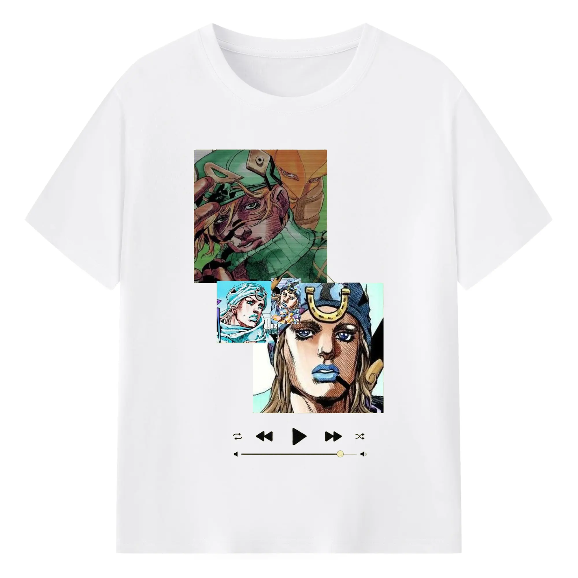 ジョジョの奇妙な冒険 音楽テーマ描き下ろし - 綿100％ 半袖Tシャツ ・ フロントプリント ・ 快適 通気性 ・ 日常使い 散歩 スポーツ用