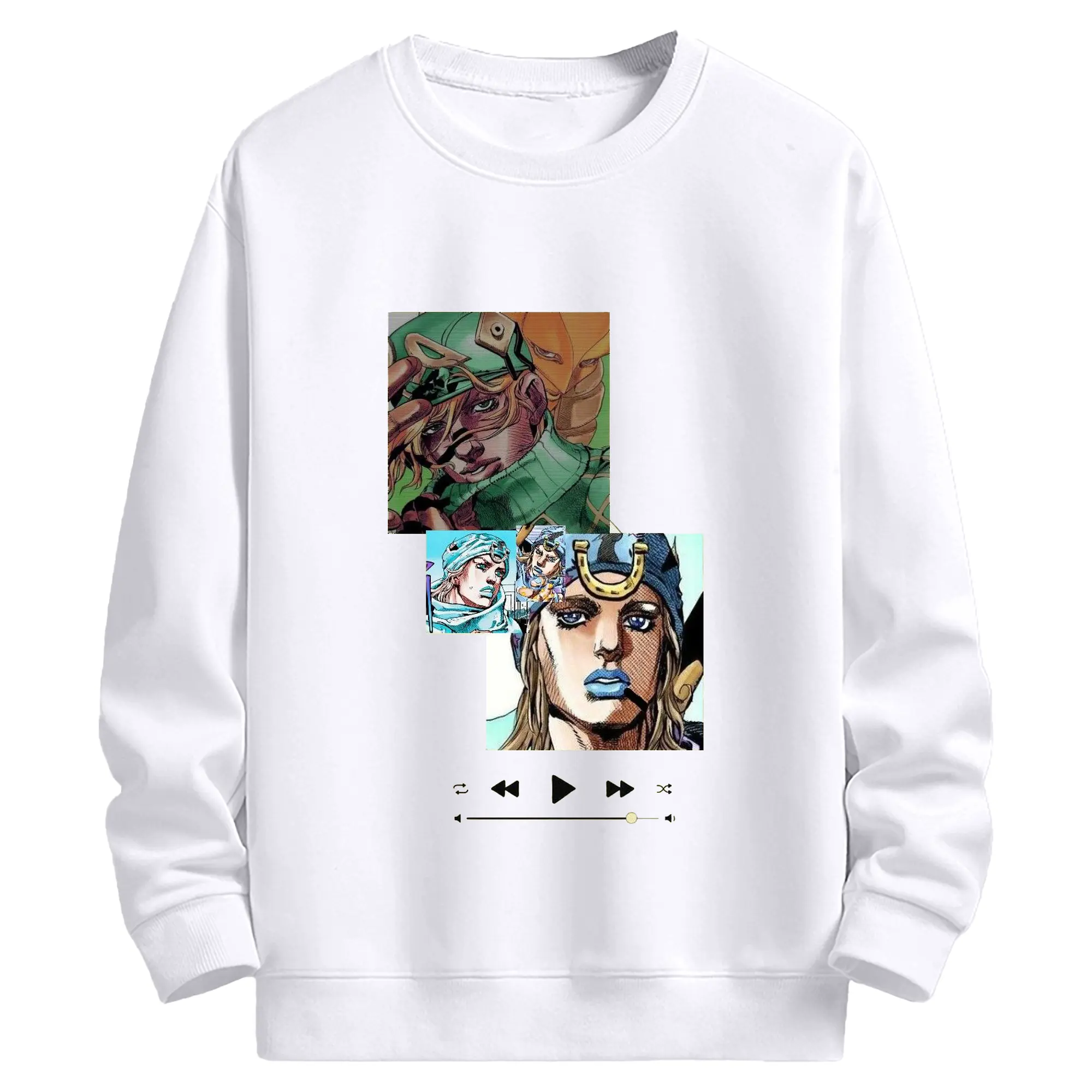 ジョジョの奇妙な冒険 音楽テーマ描き下ろし - 高品質 クルーネック スウェット ・ コットン59％ ポリエステル41％ ・ ユニセックス 長袖 トレーナー ・ カジュアル デイリー スポーツ 散歩用