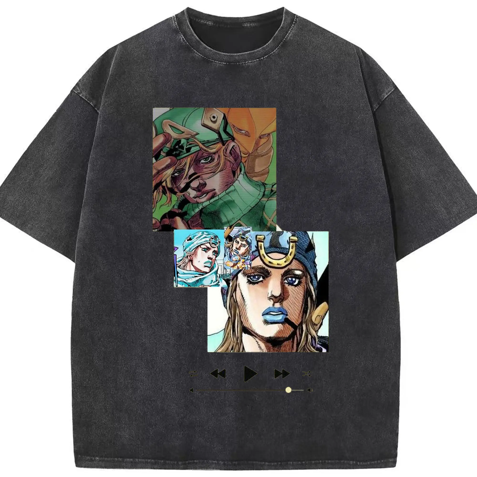 ジョジョの奇妙な冒険 音楽テーマ描き下ろし - 綿100％ ヴィンテージ風 半袖Tシャツ ・ フロントプリント ・ 柔らか肌触り ・ 通気性 快適 ・ スポーツ カジュアル 外出用