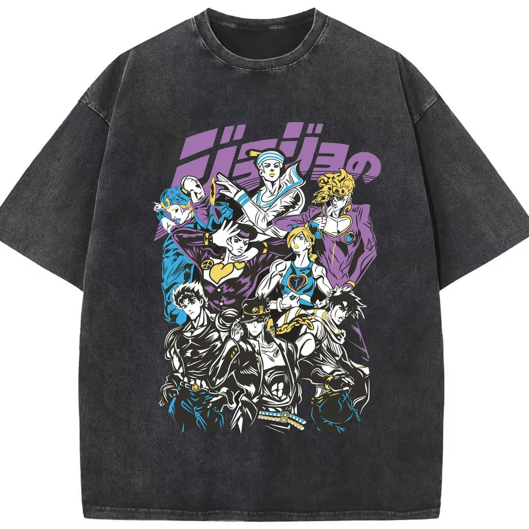 ジョジョの奇妙な冒険 人気キャラクター限定 - 綿100％ ヴィンテージ風 半袖Tシャツ ・ フロントプリント ・ 柔らか肌触り ・ 通気性 快適 ・ スポーツ カジュアル 外出用