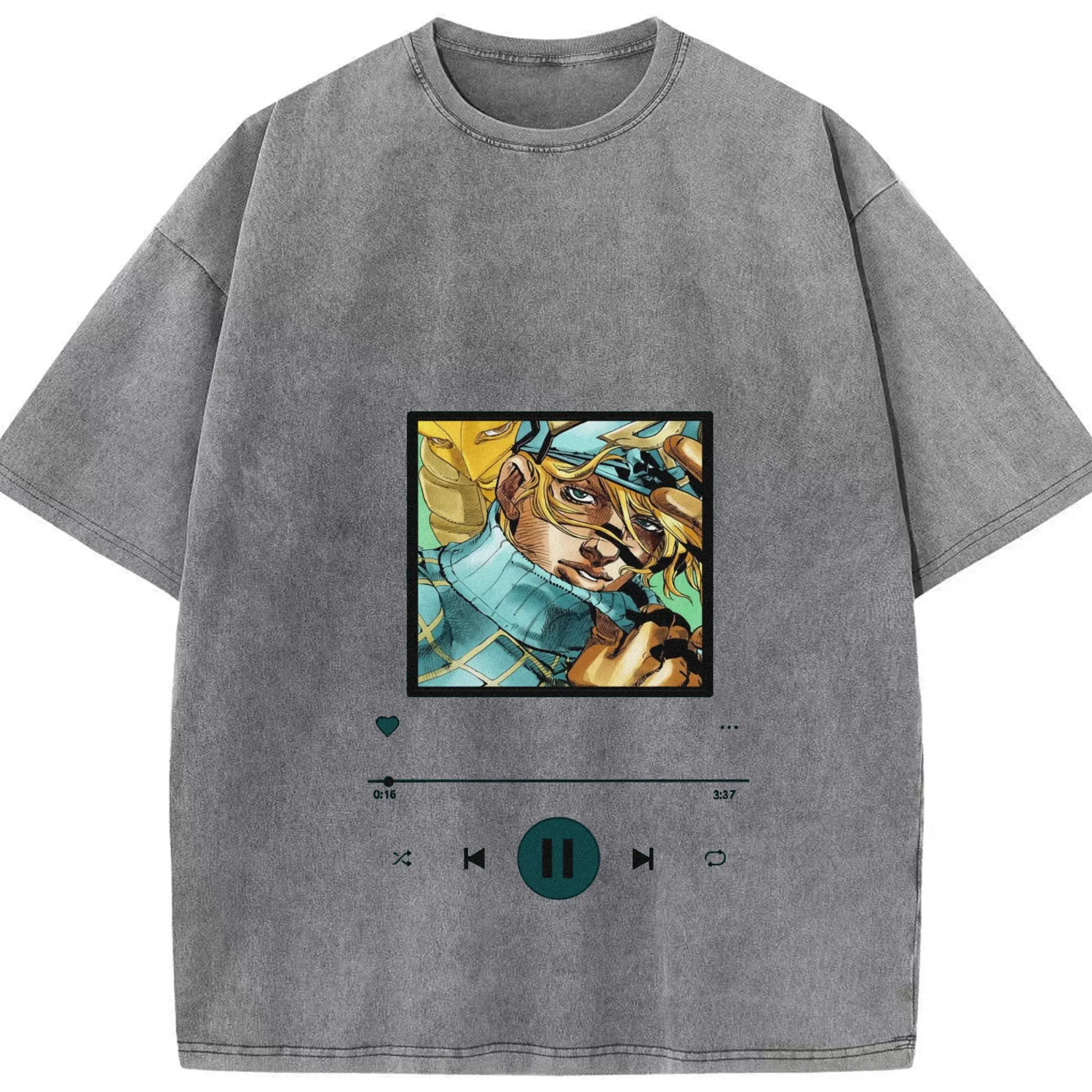 ジョジョの奇妙な冒険 音楽テーマ描き下ろし - 綿100％ ヴィンテージ風 半袖Tシャツ ・ フロントプリント ・ 柔らか肌触り ・ 通気性 快適 ・ スポーツ カジュアル 外出用
