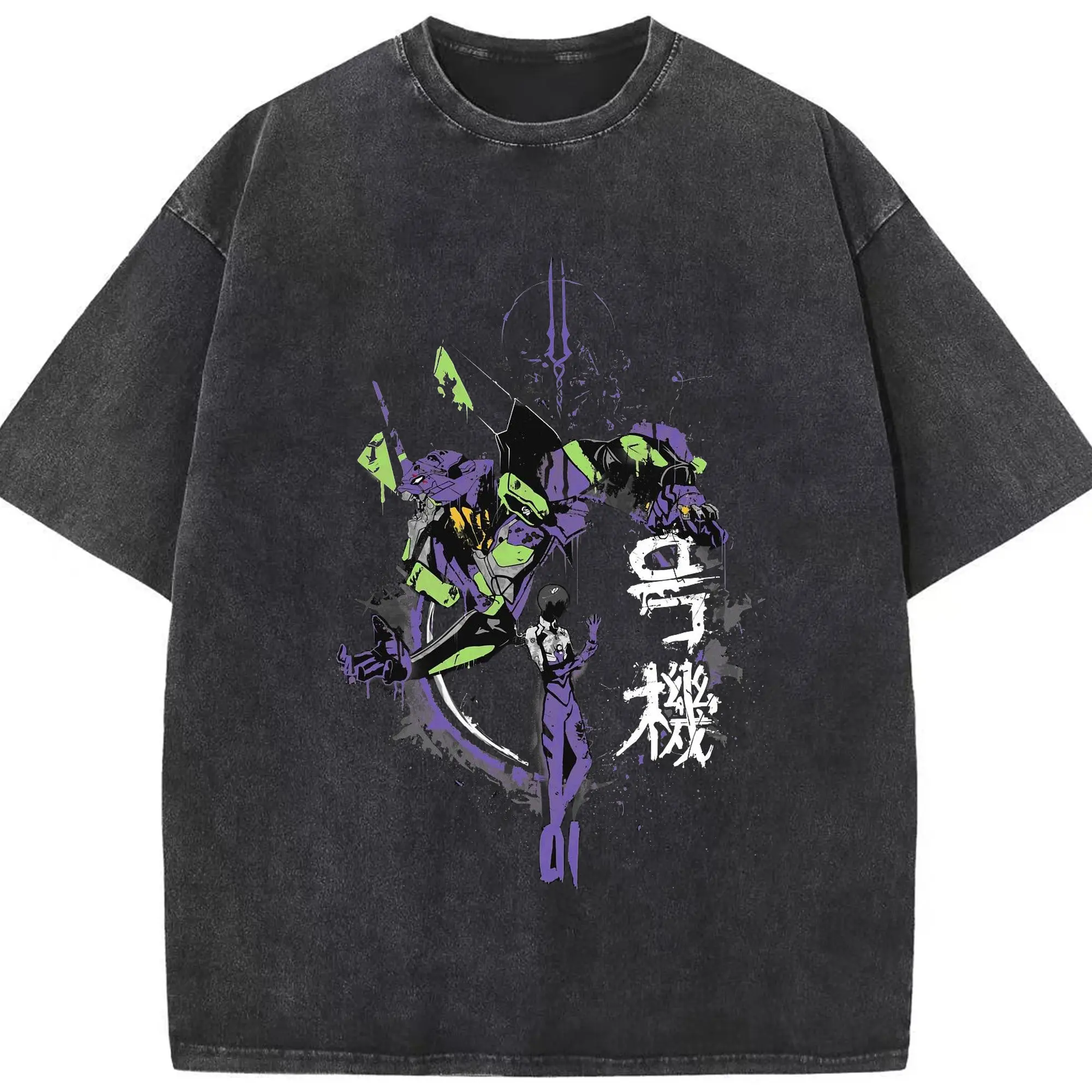 エヴァンゲリオン EVA初号機 - 綿100％ ヴィンテージ風 半袖Tシャツ ・ フロントプリント ・ 柔らか肌触り ・ 通気性 快適 ・ スポーツ カジュアル 外出用