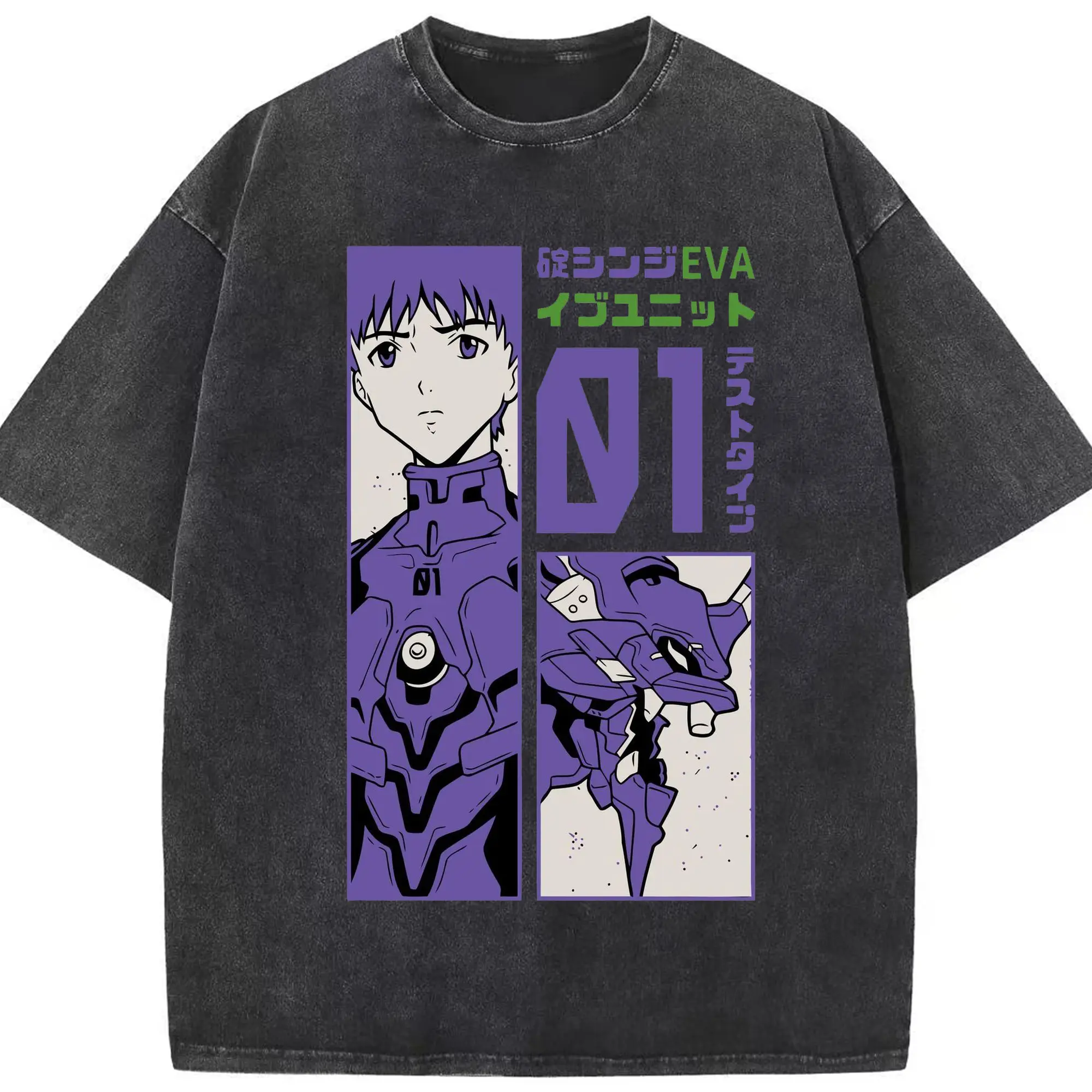 エヴァンゲリオン 碇 シンジ - 綿100％ ヴィンテージ風 半袖Tシャツ ・ フロントプリント ・ 柔らか肌触り ・ 通気性 快適 ・ スポーツ カジュアル 外出用