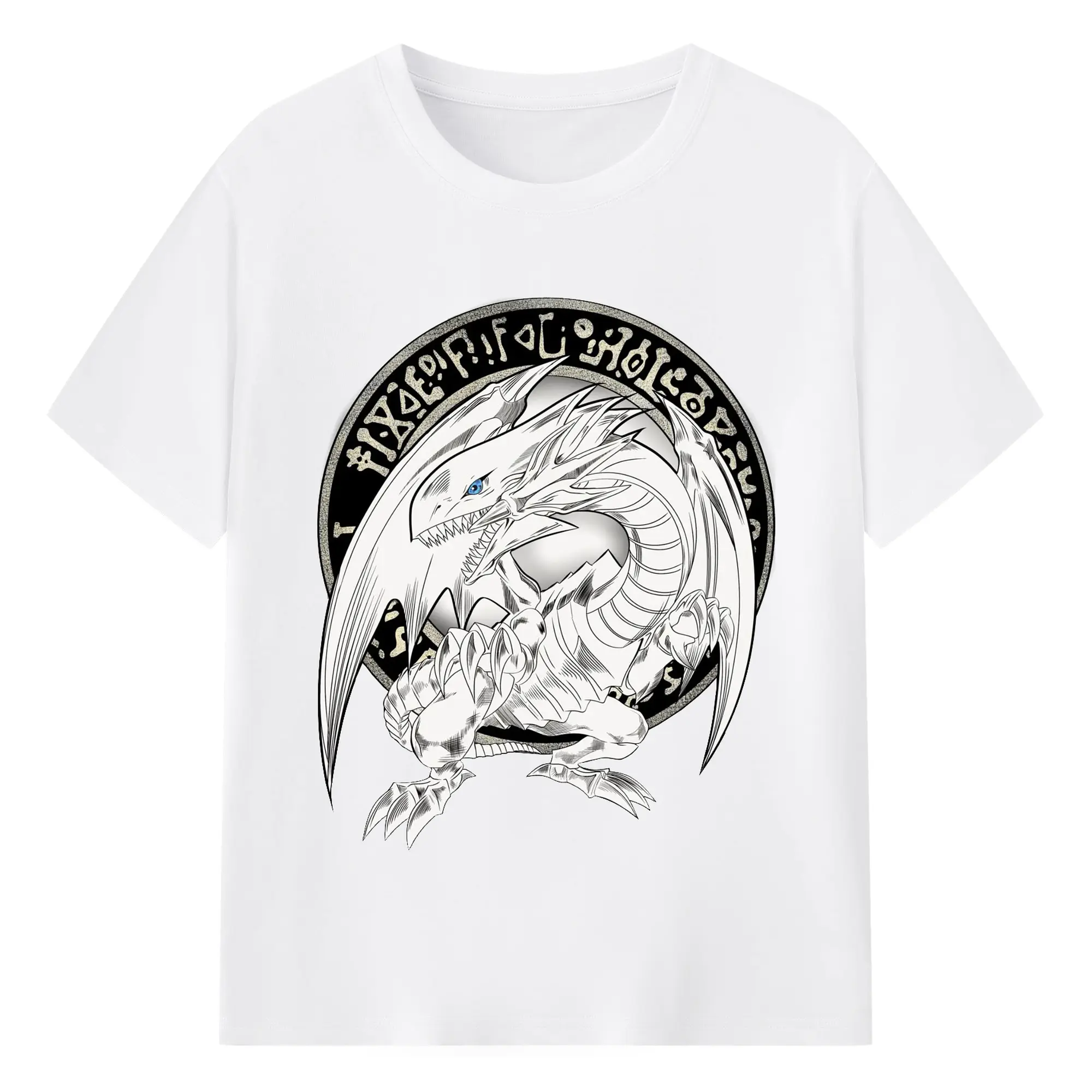 遊戯王 ブルーアイズホワイトドラゴン - 綿100％ 半袖Tシャツ ・ フロントプリント ・ 快適 通気性 ・ 日常使い 散歩 スポーツ用