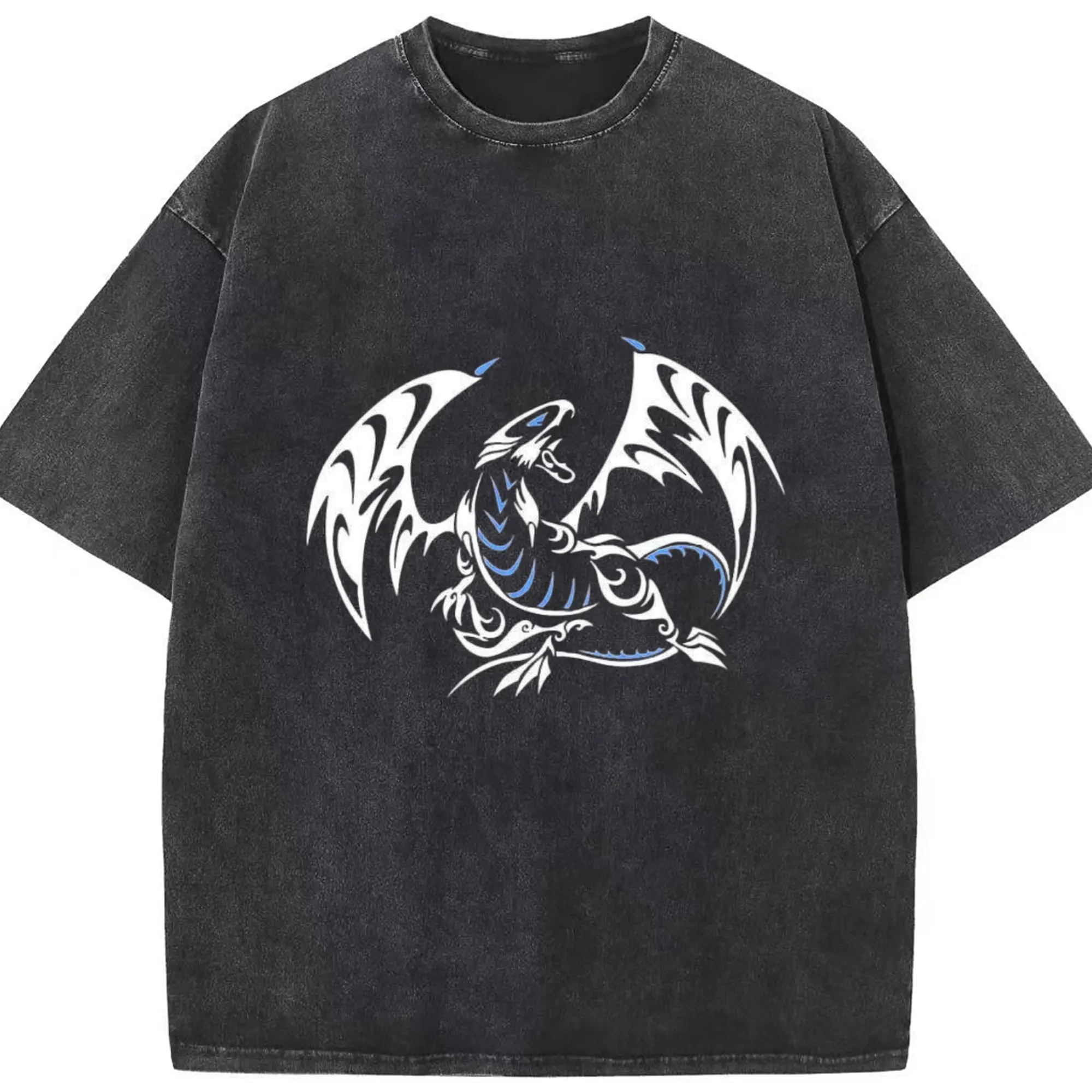 遊戯王 ブルーアイズホワイトドラゴン - 綿100％ ヴィンテージ風 半袖Tシャツ ・ フロントプリント ・ 柔らか肌触り ・ 通気性 快適 ・ スポーツ カジュアル 外出用