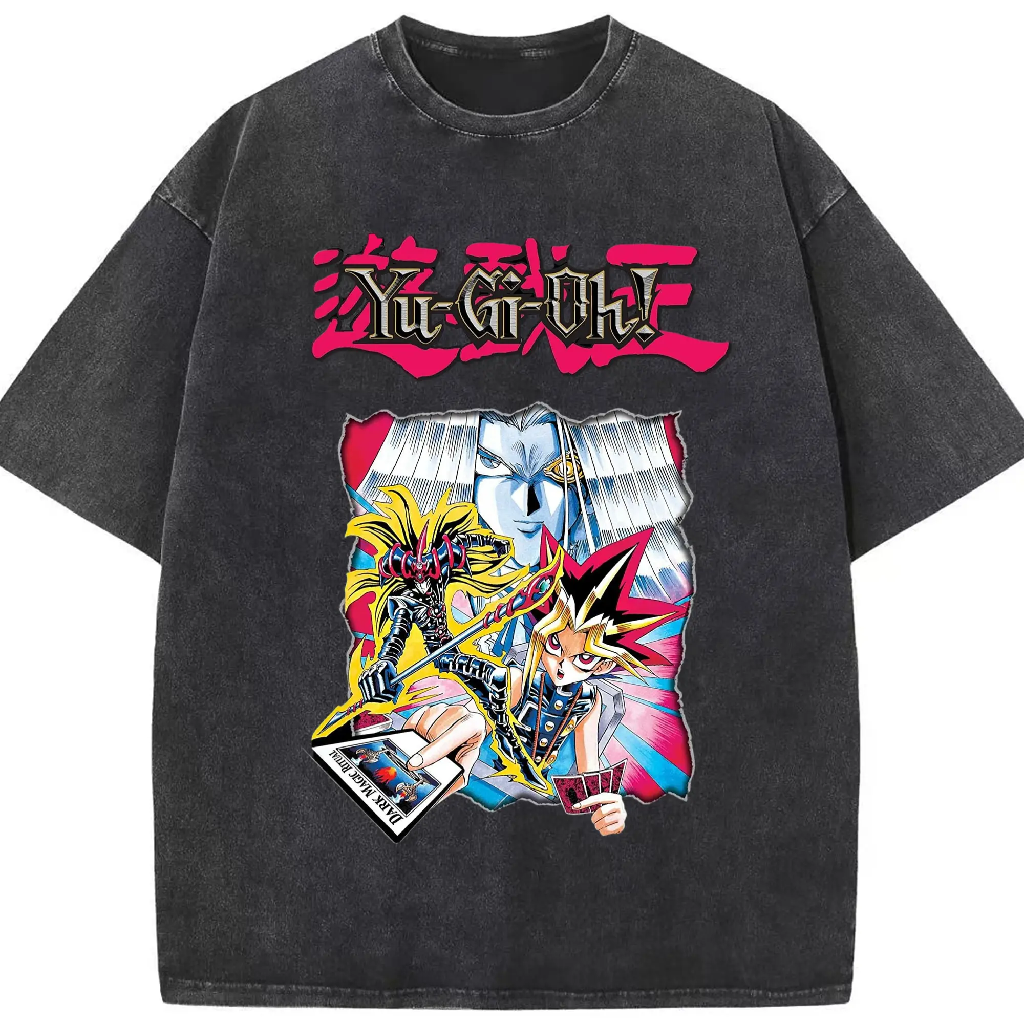 遊戯王 武藤遊戯 アテム - 綿100％ ヴィンテージ風 半袖Tシャツ ・ フロントプリント ・ 柔らか肌触り ・ 通気性 快適 ・ スポーツ カジュアル 外出用
