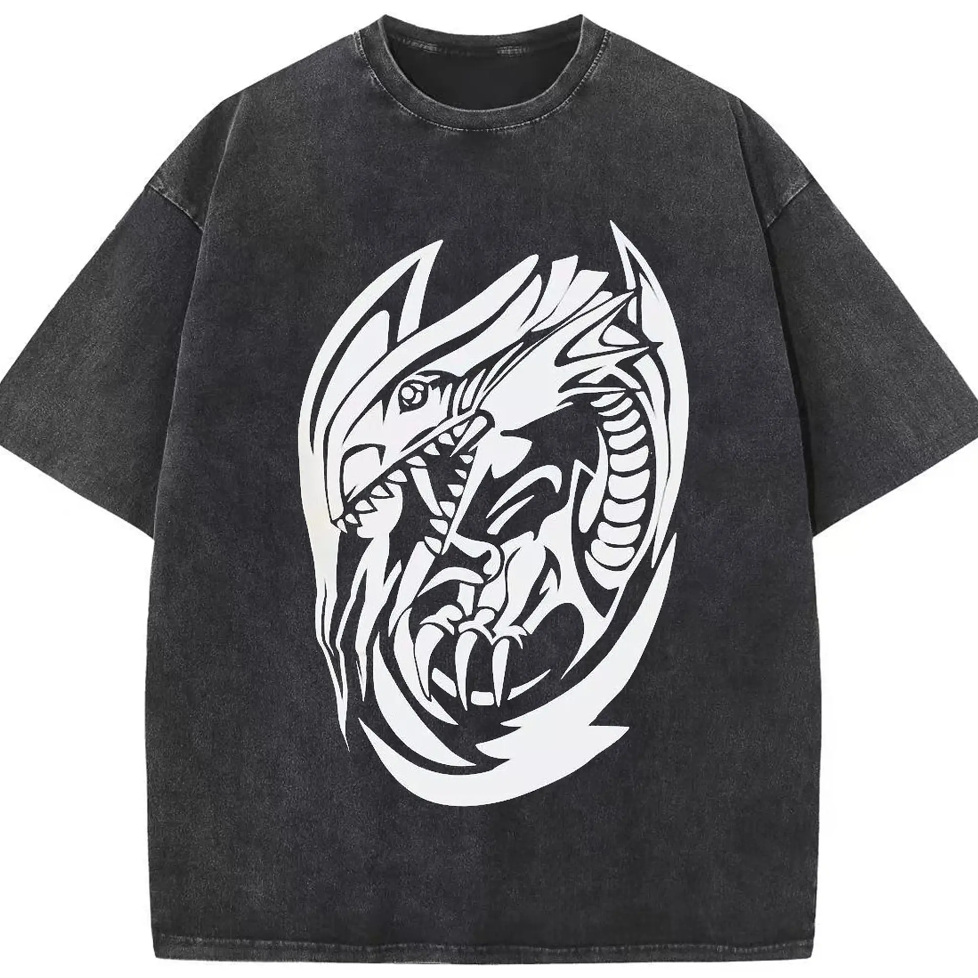 遊戯王 ブルーアイズホワイトドラゴン - 綿100％ ヴィンテージ風 半袖Tシャツ ・ フロントプリント ・ 柔らか肌触り ・ 通気性 快適 ・ スポーツ カジュアル 外出用