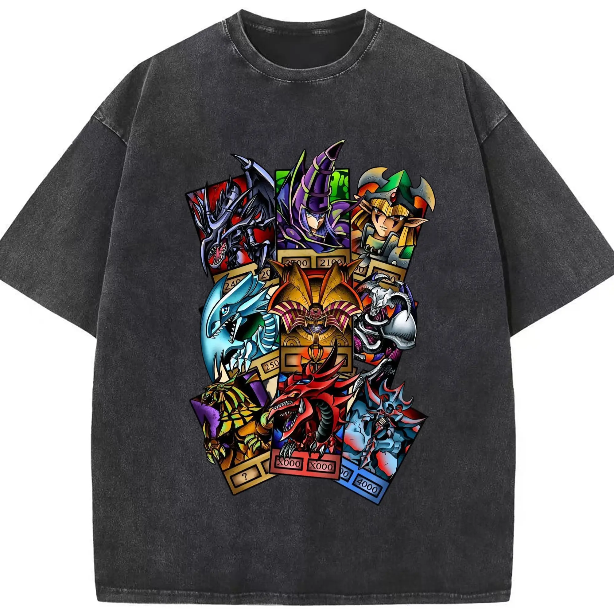 遊戯王 遊戯王カード - 綿100％ ヴィンテージ風 半袖Tシャツ ・ フロントプリント ・ 柔らか肌触り ・ 通気性 快適 ・ スポーツ カジュアル 外出用