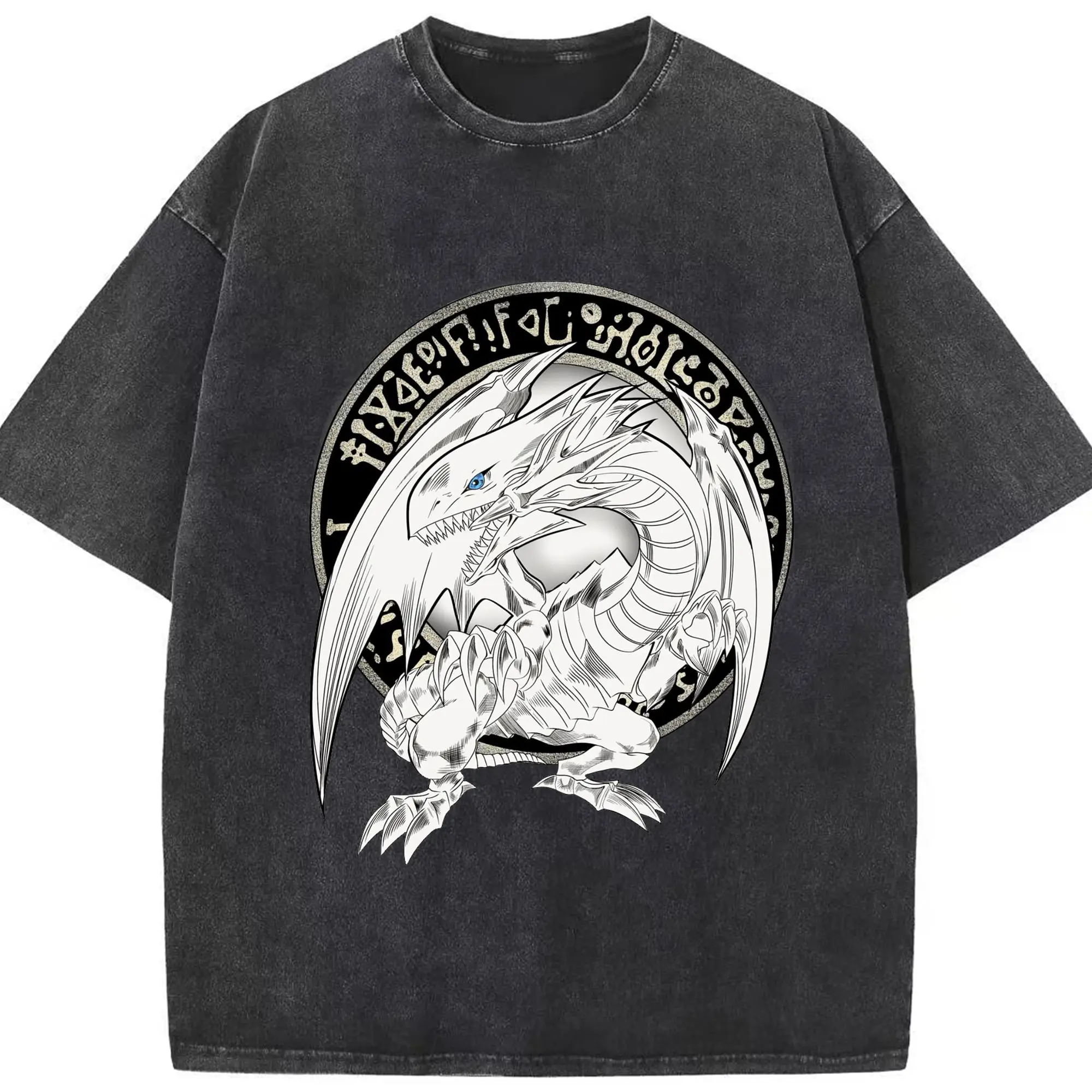 遊戯王 ブルーアイズホワイトドラゴン - 綿100％ ヴィンテージ風 半袖Tシャツ ・ フロントプリント ・ 柔らか肌触り ・ 通気性 快適 ・ スポーツ カジュアル 外出用