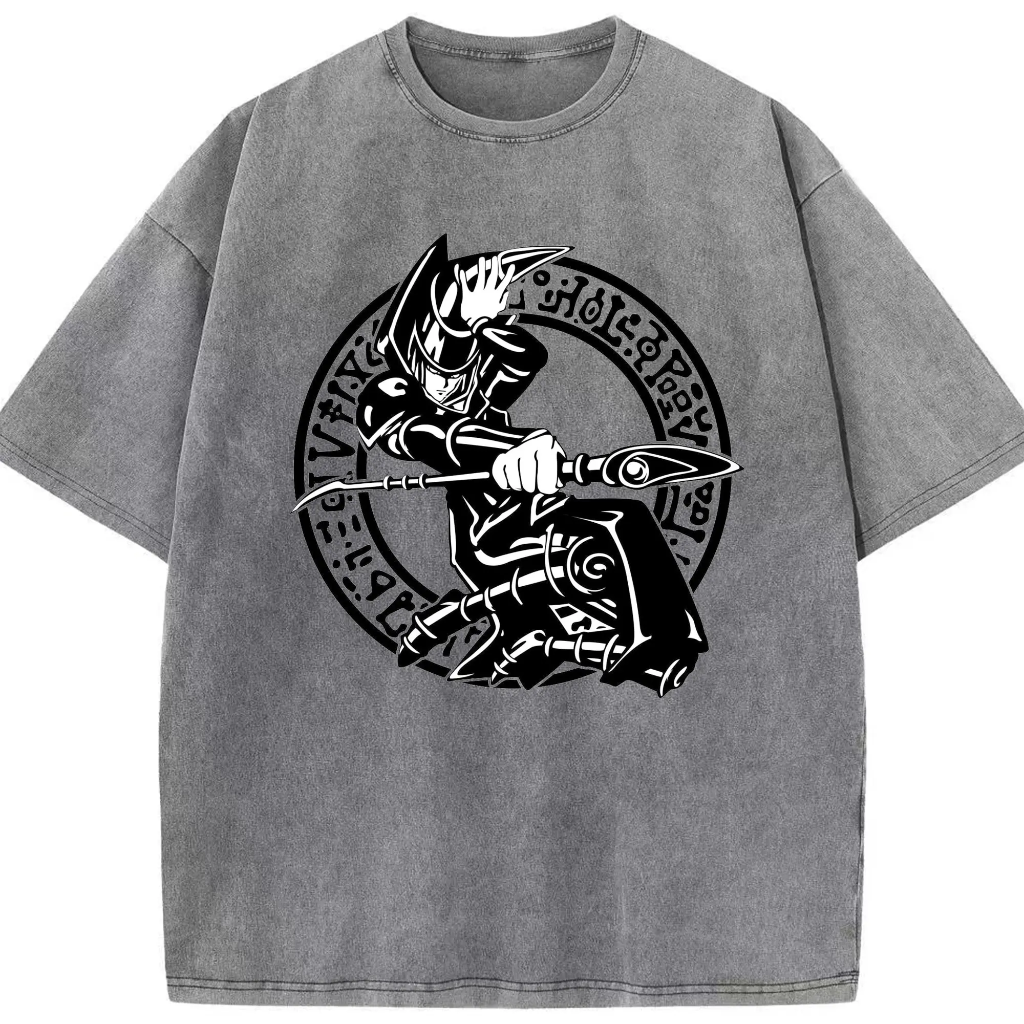 遊戯王ブラックマジシャン - 綿100％ ヴィンテージ風 半袖Tシャツ ・ フロントプリント ・ 柔らか肌触り ・ 通気性 快適 ・ スポーツ カジュアル 外出用
