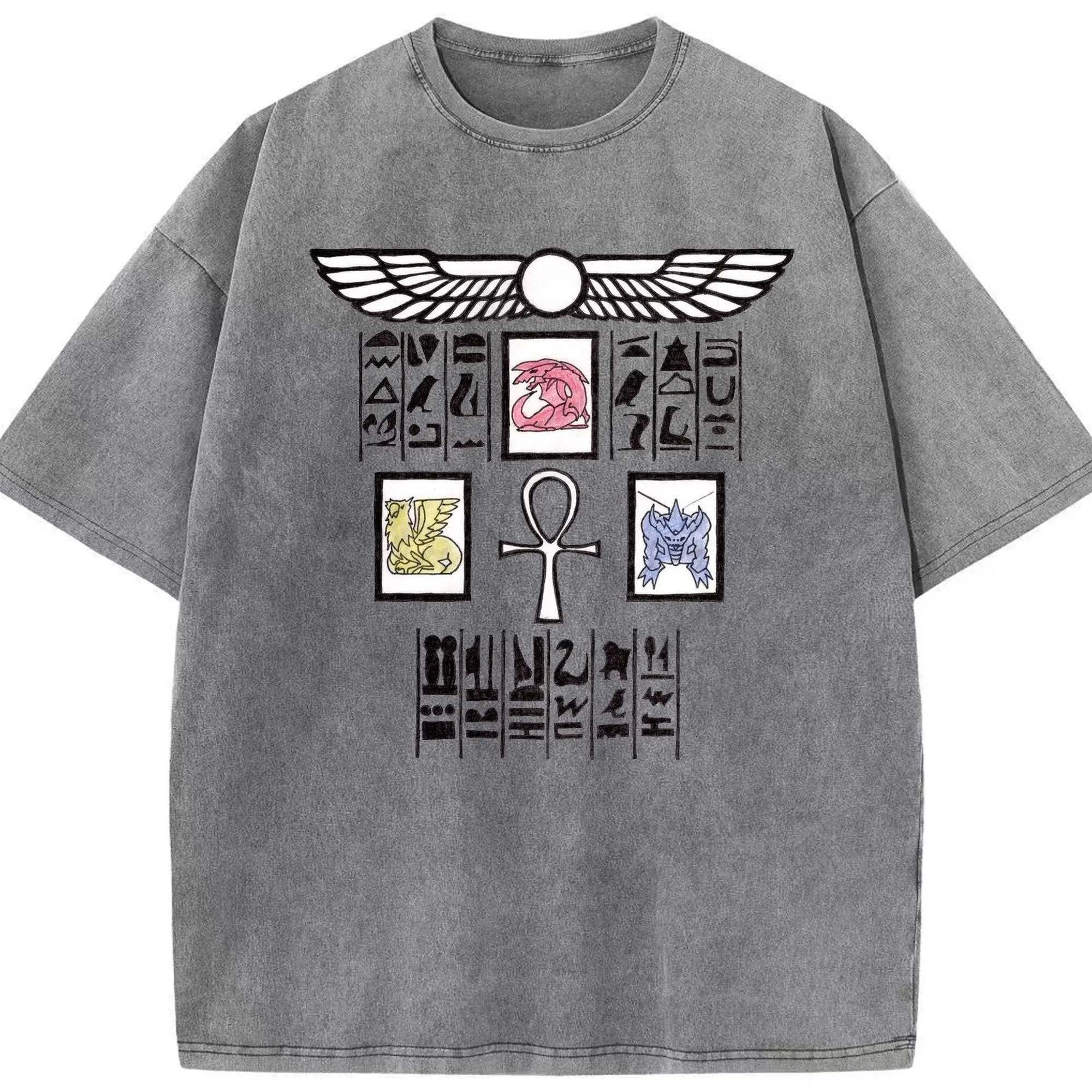 遊戯王 千年アイテムロゴ - 綿100％ ヴィンテージ風 半袖Tシャツ ・ フロントプリント ・ 柔らか肌触り ・ 通気性 快適 ・ スポーツ カジュアル 外出用