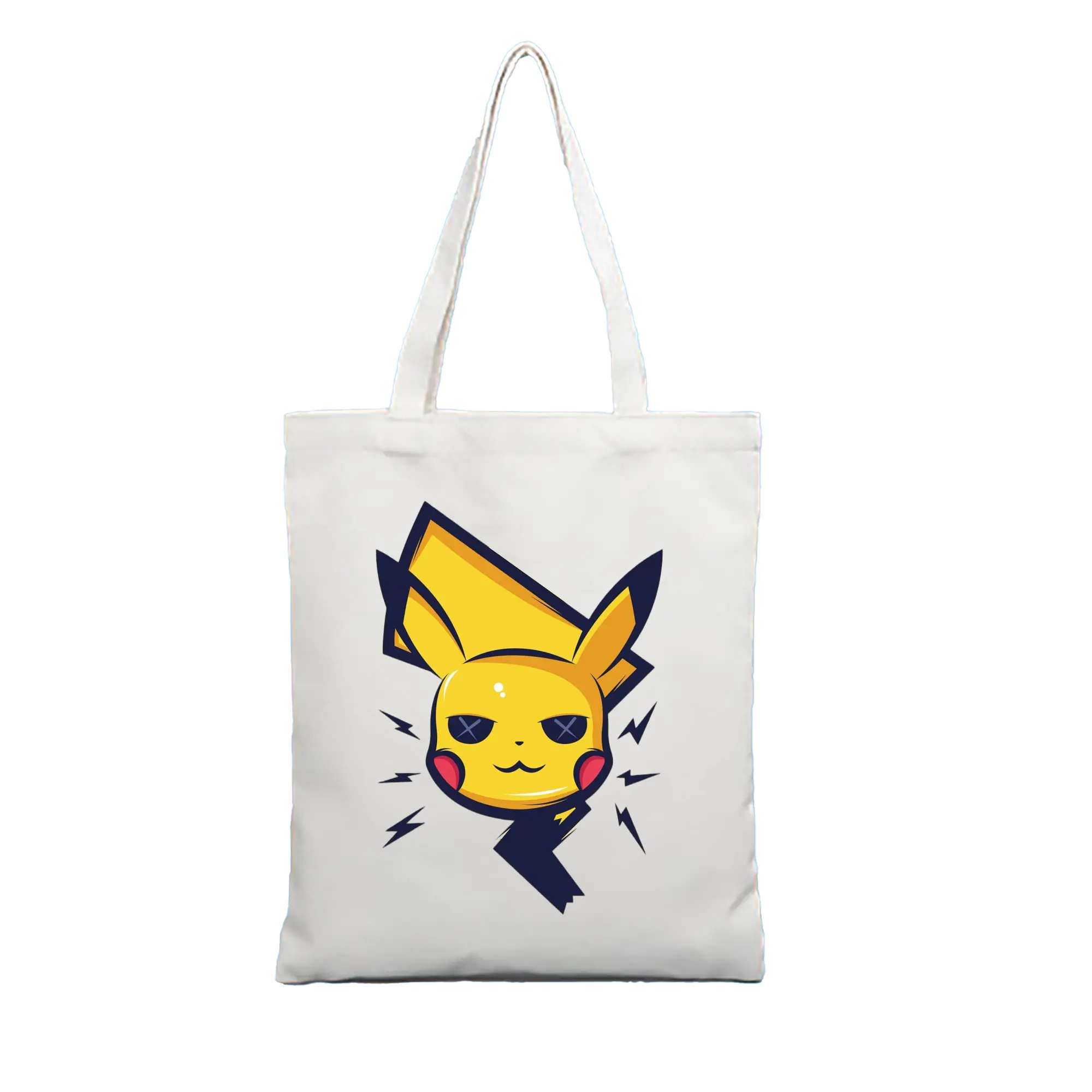 ポケモン ピカチュウかわいいロゴ - 縦型キャンバス手提げバッグ（トートバッグ） ・ キャンバス素材 ・ ショッピング用 ・ 軽量 丈夫 お手入れ簡単