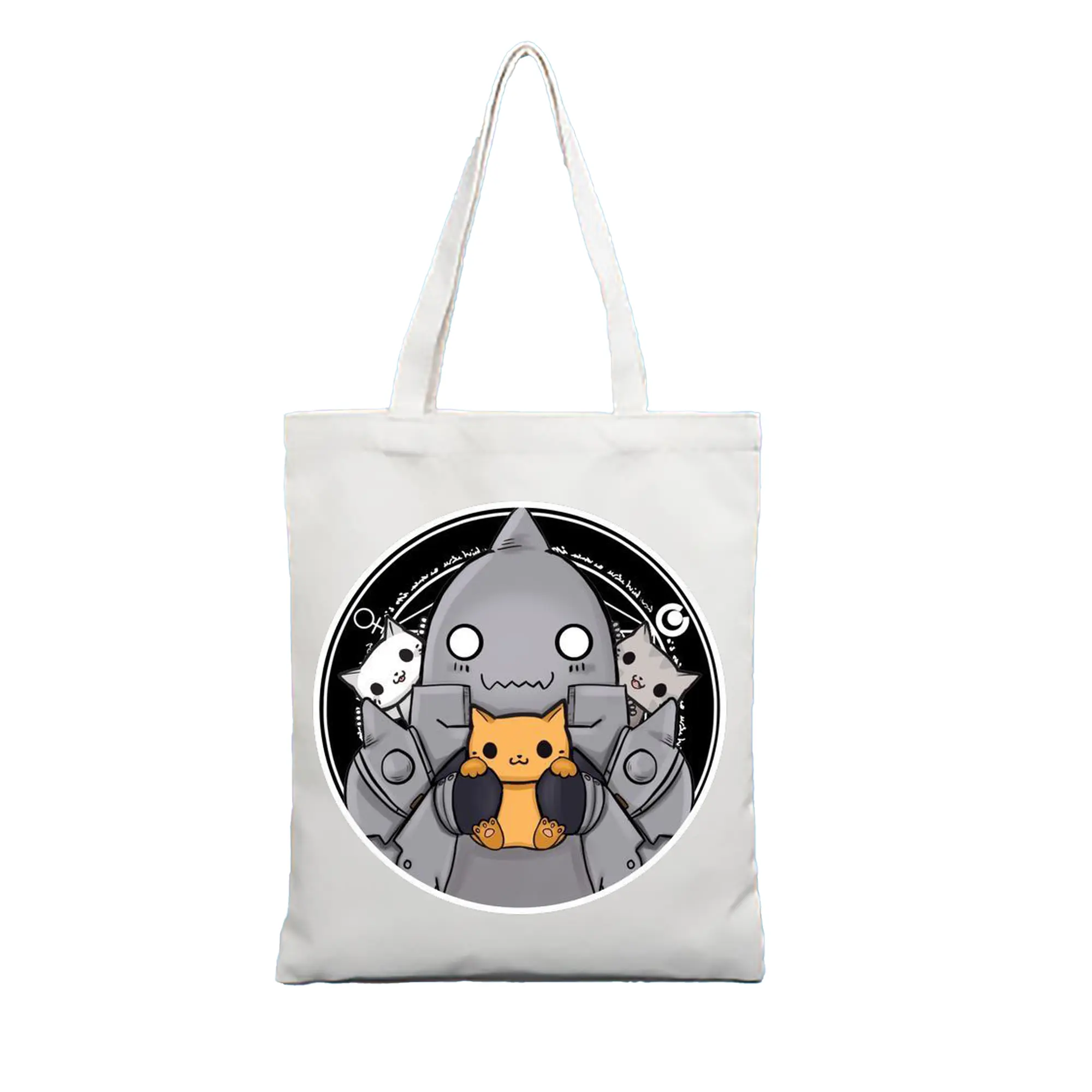 鋼の錬金術師 デフォルトアルフォンス猫まおまお - 縦型キャンバス手提げバッグ（トートバッグ） ・ キャンバス素材 ・ ショッピング用 ・ 軽量 丈夫 お手入れ簡単