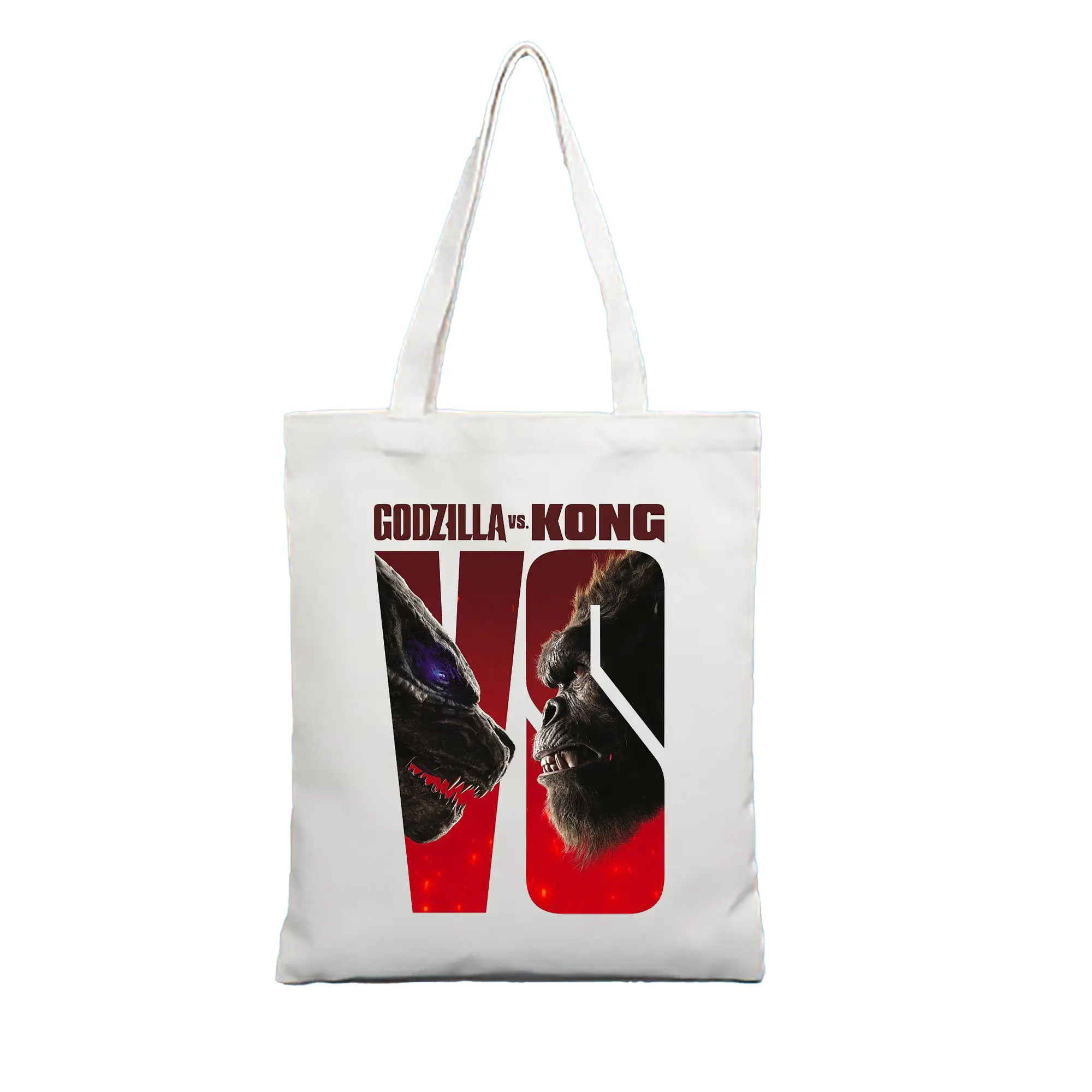 ゴジラ × コング 怪獣映画 怪獣バトル - 縦型キャンバス手提げバッグ（トートバッグ） ・ キャンバス素材 ・ ショッピング用 ・ 軽量 丈夫 お手入れ簡単