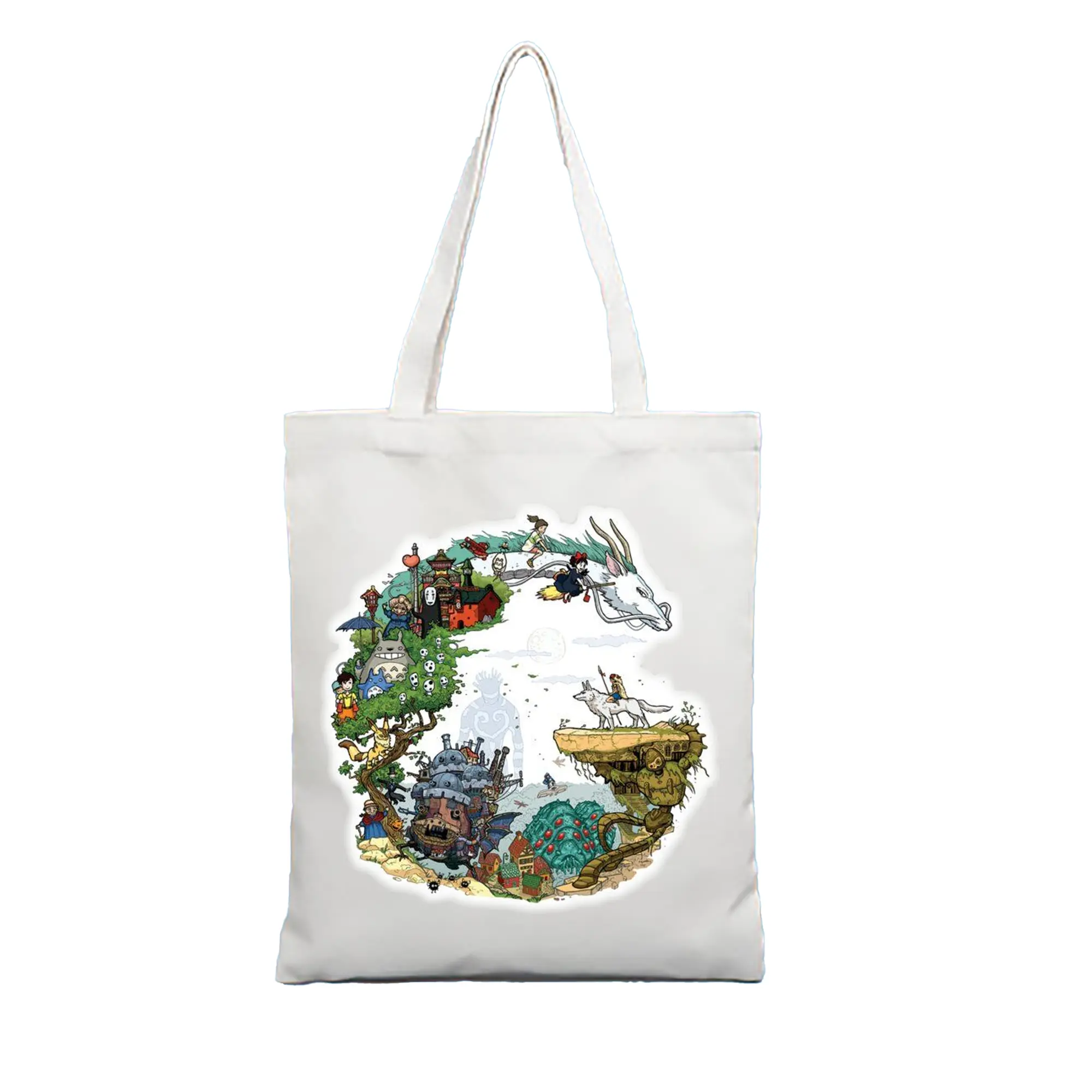 千と千尋の神隠し　神秘の世界 - 縦型キャンバス手提げバッグ（トートバッグ） ・ キャンバス素材 ・ ショッピング用 ・ 軽量 丈夫 お手入れ簡単
