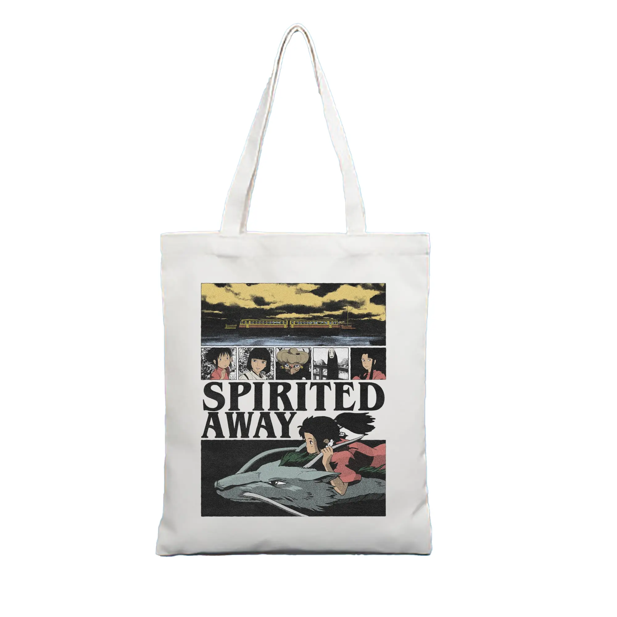 千と千尋の神隠し　千尋の冒険と出会い - 縦型キャンバス手提げバッグ（トートバッグ） ・ キャンバス素材 ・ ショッピング用 ・ 軽量 丈夫 お手入れ簡単