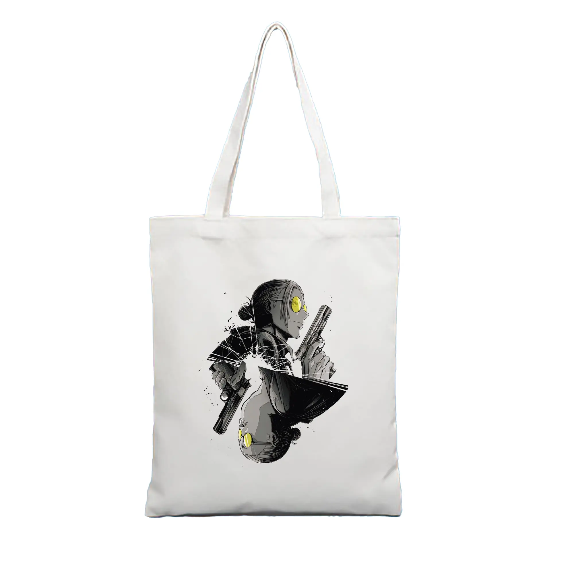 SNSで人気爆発 Sakamoto Days 坂本太郎戦闘シーン - 縦型キャンバス手提げバッグ（トートバッグ） ・ キャンバス素材 ・ ショッピング用 ・ 軽量 丈夫 お手入れ簡単