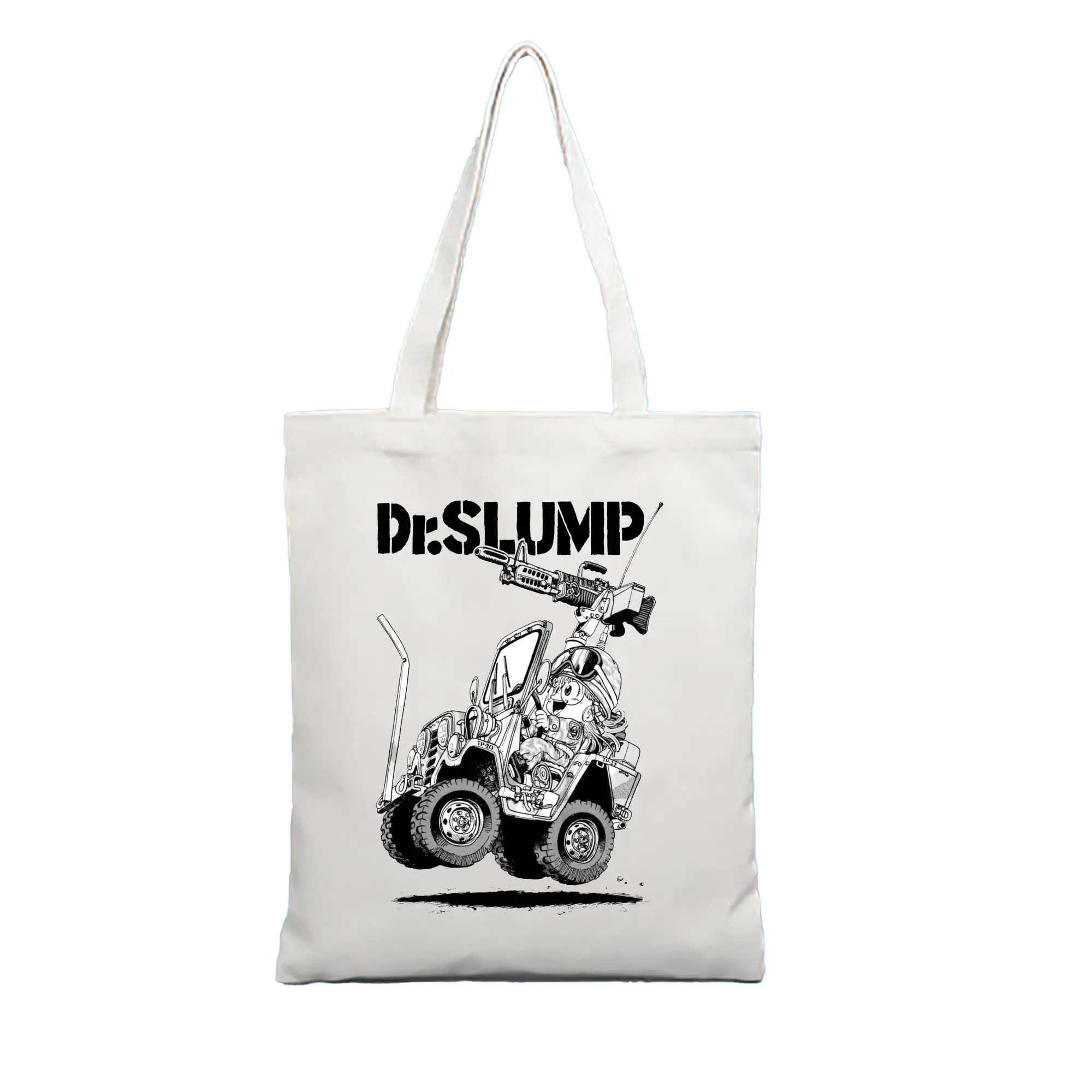 Dr.スランプ アラレちゃん モノクロ風 - 縦型キャンバス手提げバッグ（トートバッグ） ・ キャンバス素材 ・ ショッピング用 ・ 軽量 丈夫 お手入れ簡単