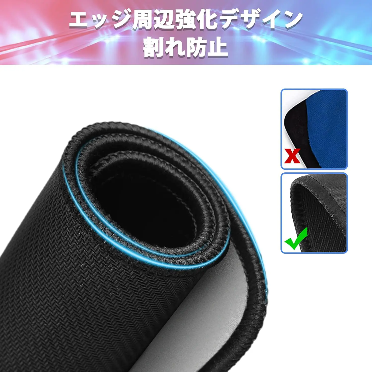 ステッチ加工 大判デスクマット ・ 滑り止めマウスパッド ・ ゴム製 ・ 耐久性あり ・ デスク保護 ・ 薄型 おしゃれ